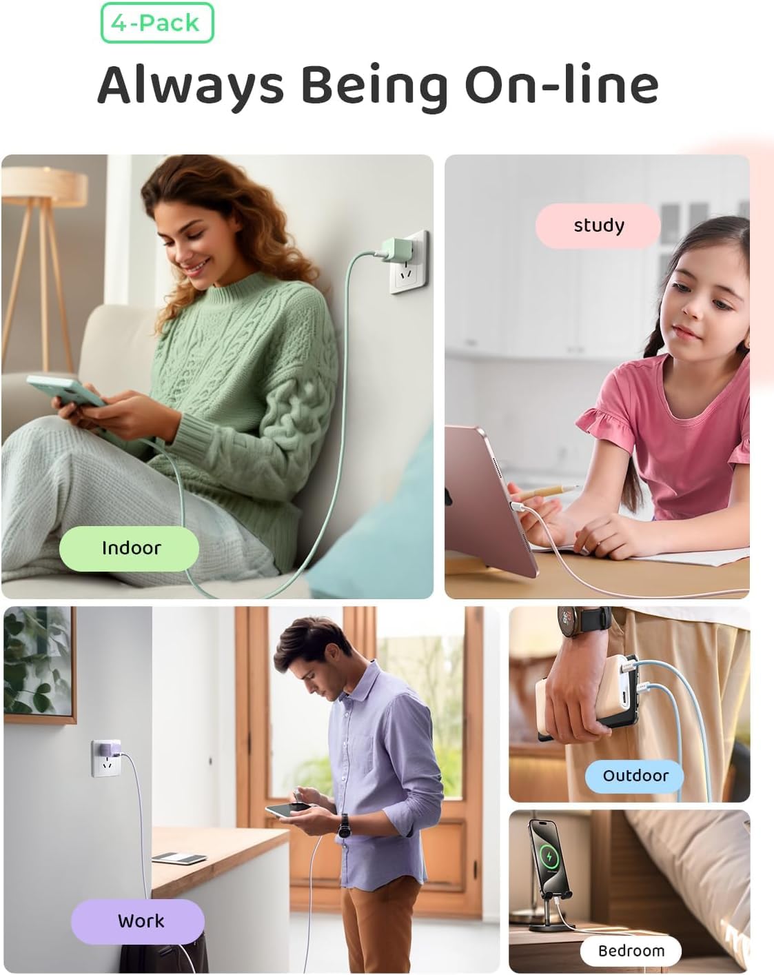 LISEN 60W USB C Kabel, [4er Pack, 0,5M 1M 1M 2M] USB C auf USB C Kabel Set, PD 3.0 Schnellladekabel USB C für iPhone 17 Pro Max Zubehör,iPhone 16 15,Switch,Samsung Galaxy S25,Pixel,MacBook,iPad,Xiaomi