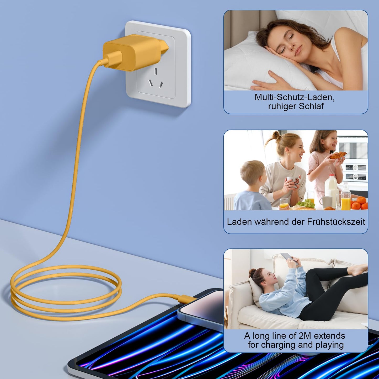 iPhone Ladekabel, [MFi-Zertifiziert] 2er Pack 25W iPhone Ladegerät Apple Ladekabel 2M, USBC Schnellladegerät mit USB C auf Lightning Kabel für i Phone 14 13 12 11 Pro Max XS XR X 8 7 6 Plus 5 iPad