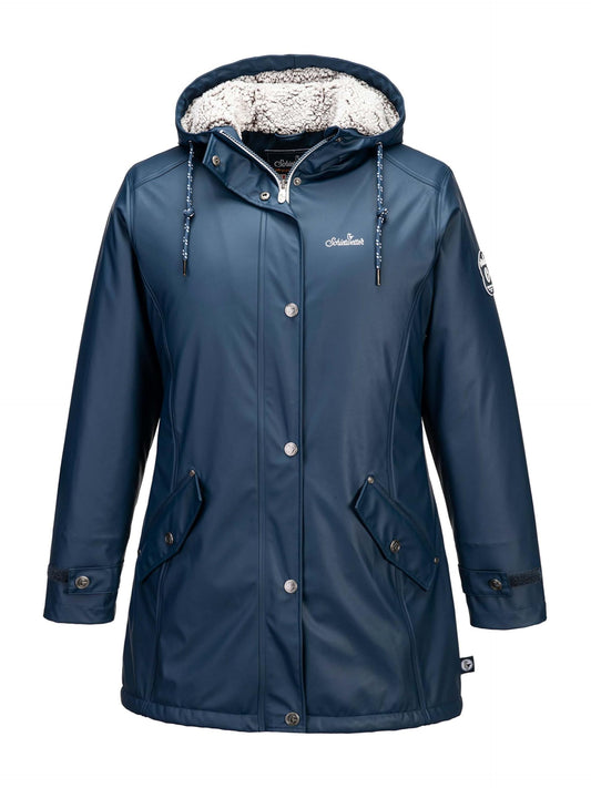 SCHIETWETTER Damen Regenjacke Büffelfell Mima, Friesenerz, Kuschelfleece, Regenparka, PU-Jacke, gefüttert, wasserdicht, Winddicht