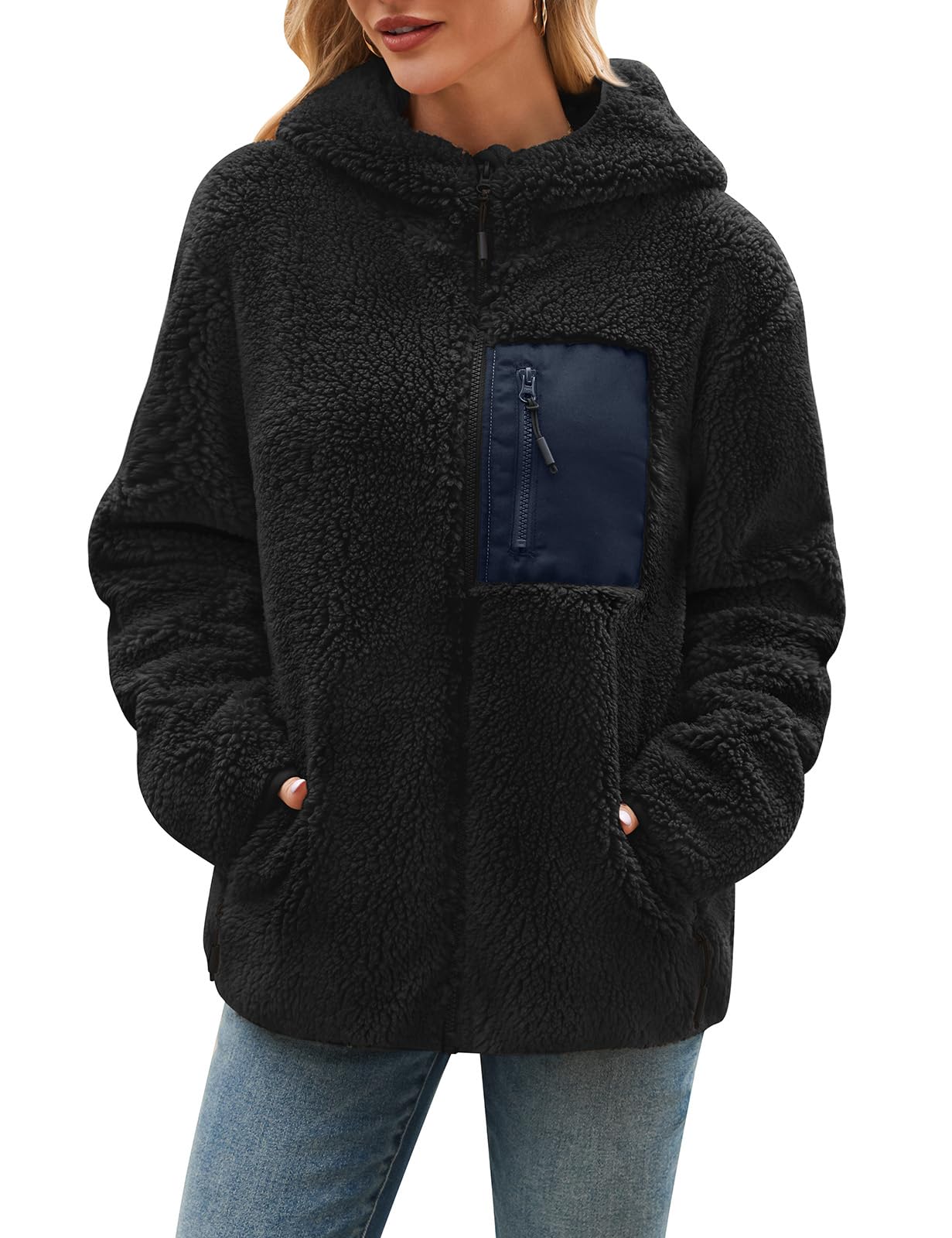 Fleece Jacket Women's Winter Teddy Jacket with Hood Teddy Fleece Hoodie Warm Autumn Jacket Winter Jacket Sherpa Women's Jackets Zip Hoodie Coat Outdoor Plush Jacket with Pockets