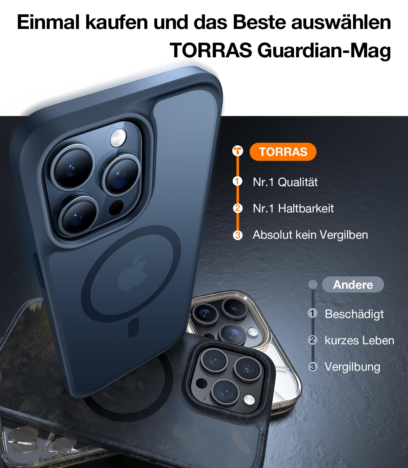 TORRAS Guardian-Mag für iPhone 17 Pro Hülle für MagSafe (Zertifizierte Militärschutz und Magnetkraft) Handyhülle iPhone 17 Pro Case Extrem Haltbarkeit Hülle Stoßfest Kratzfest Cover, Matt Blau