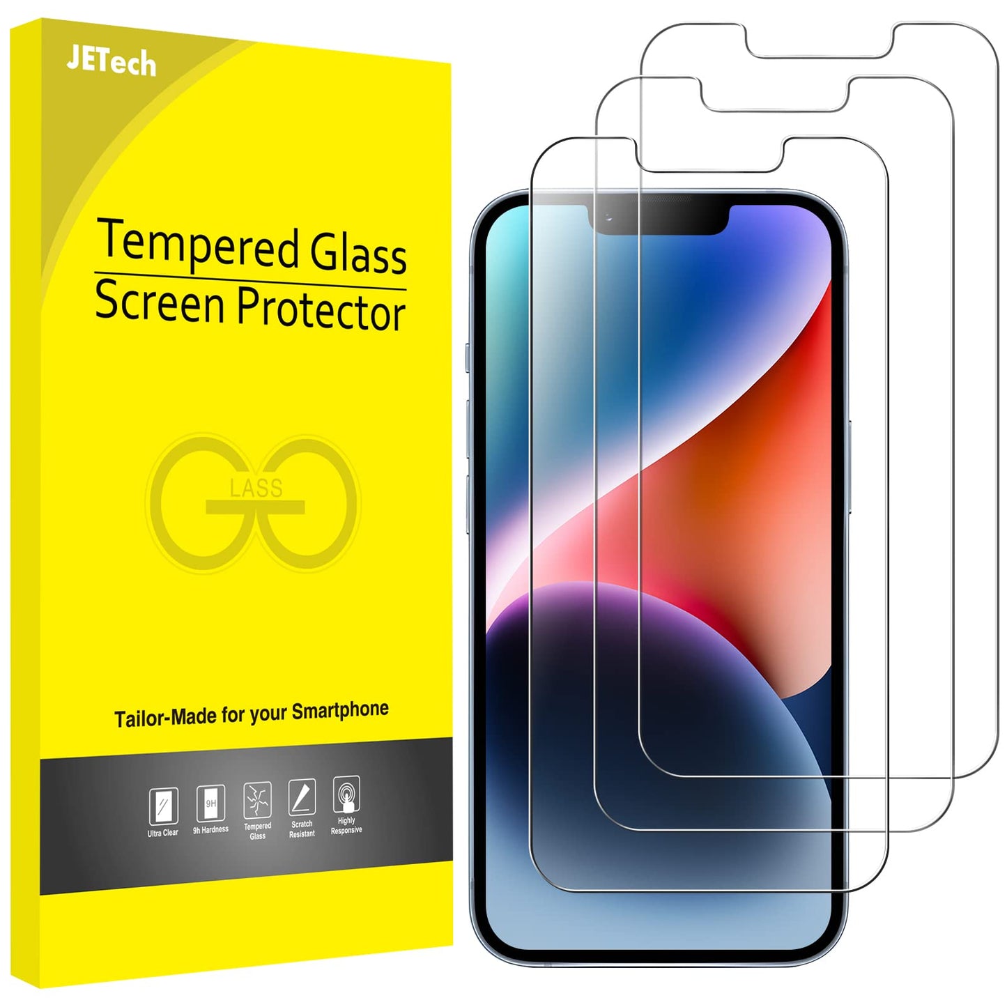 JETech Screen Protector for iPhone 12/12 Pro 6.1 Inch, Tempered Glass Screen Protector, Pack of 3