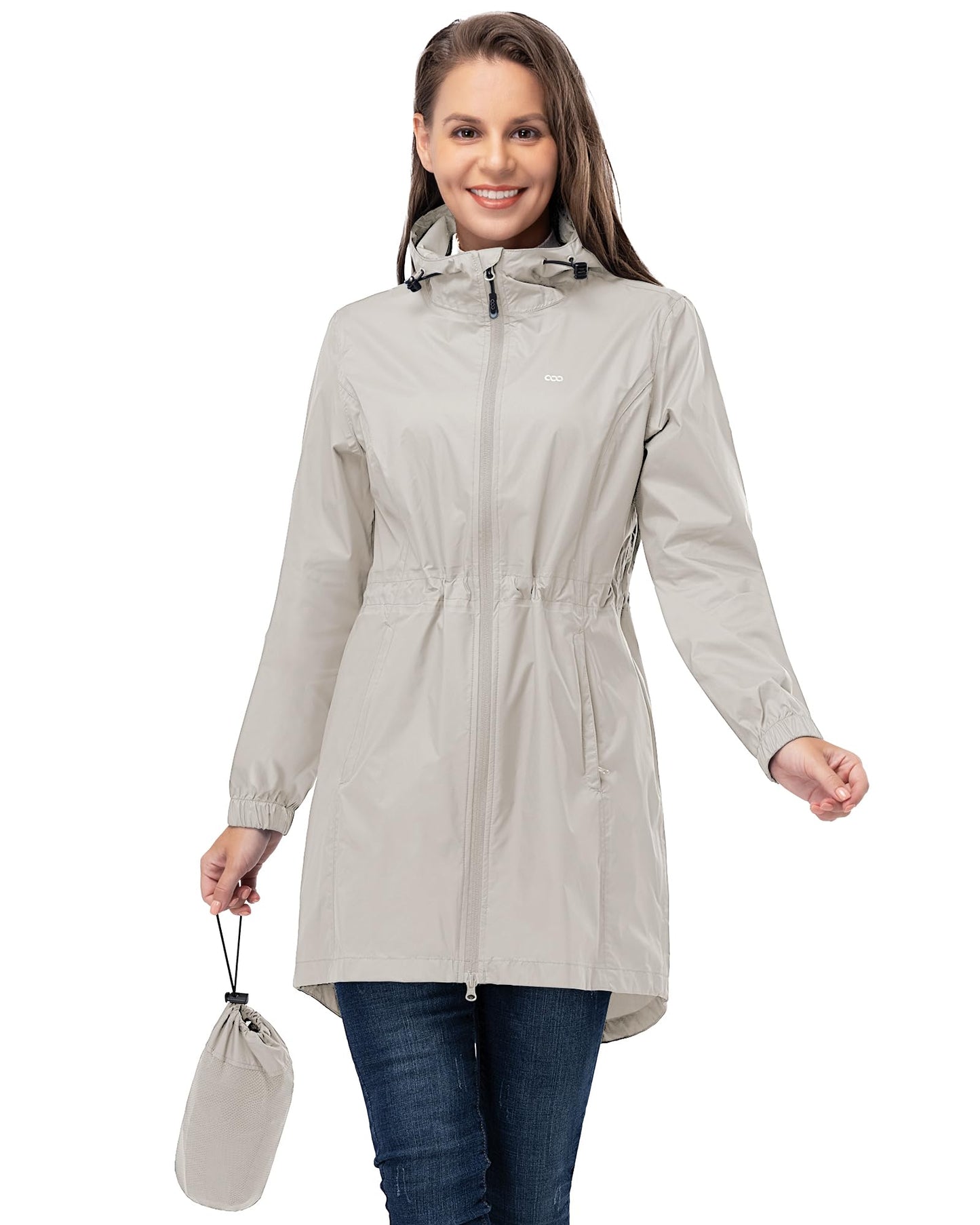 33,000ft Damen Dünne Wasserdichte Faltbar Regenmantel Regenjacke mit Kapuze, Leicht Atmungsaktive Travel Regenponcho, Lange Windbreaker Jacke für Frauen