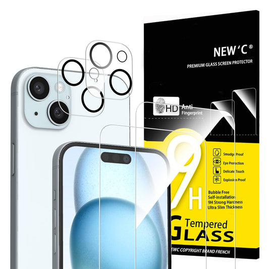NEW'C für iPhone 16 für Panzerglas 6,1 Zoll (2 Stück) und 2 x Kamera Panzer Schutz für Kameraschutz (2 Stück) -Kratzfest -extrem widerstandsfähig -9H-Härteglas