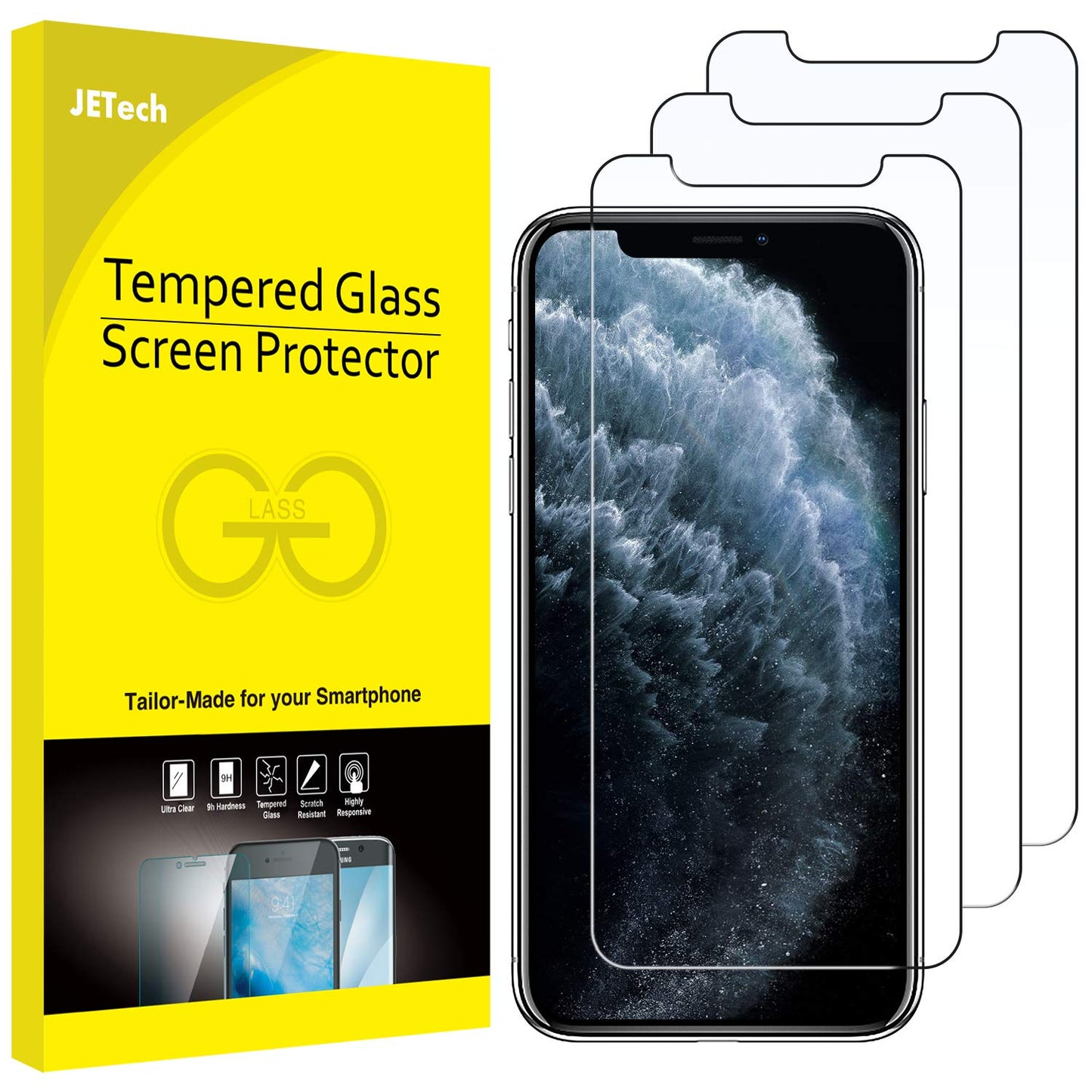 JETech Screen Protector for iPhone 12/12 Pro 6.1 Inch, Tempered Glass Screen Protector, Pack of 3