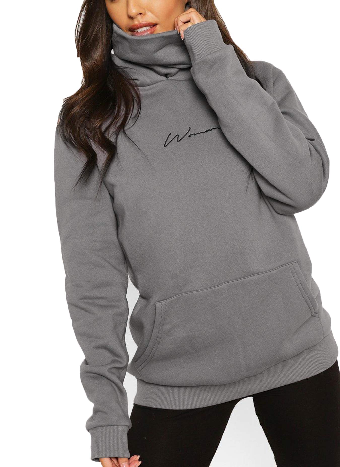 Damen Hoodie Kapuzenpullover Langarm Sweatshirt Winter Pullover Hochkragen Sweatjacke Kapuzen Pullis