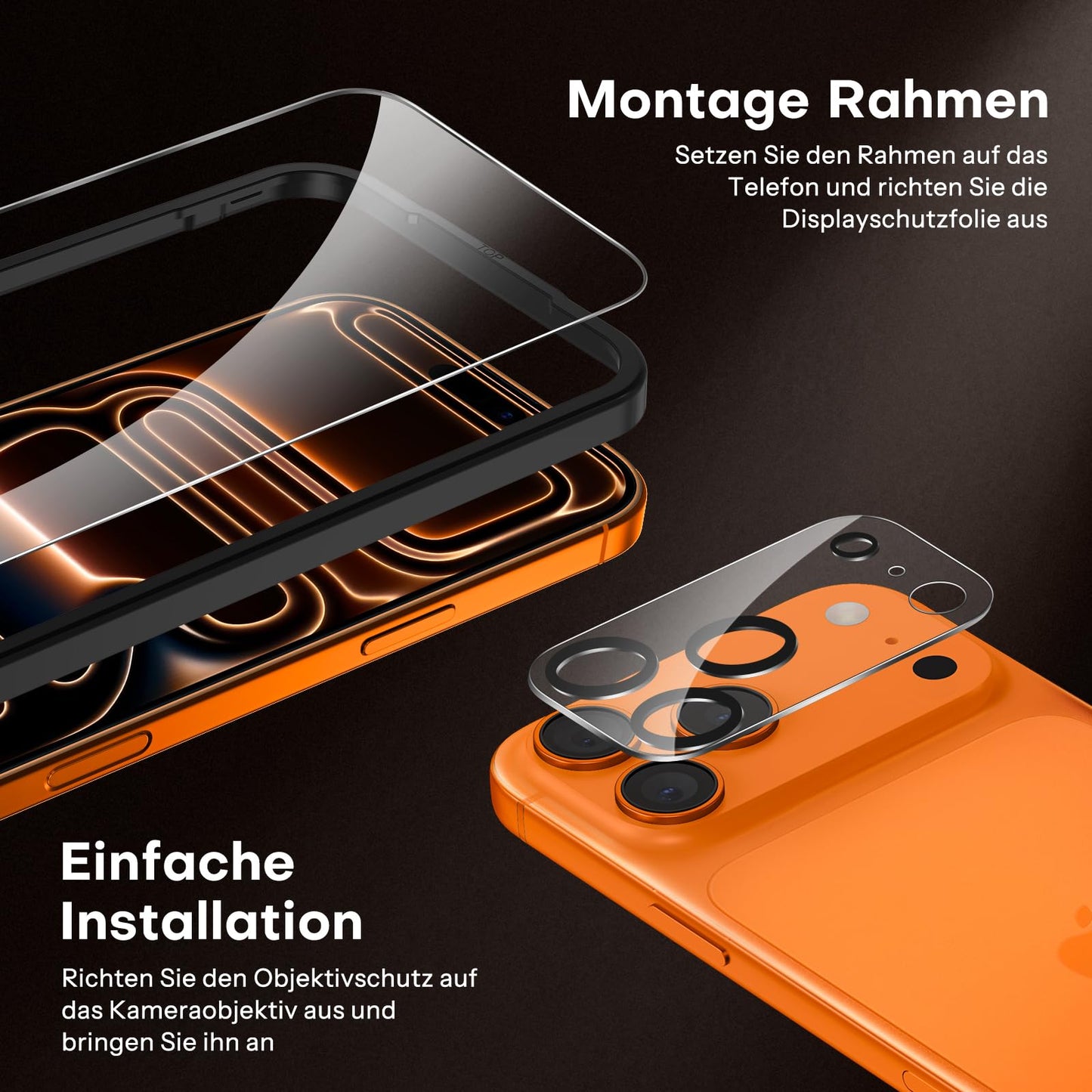 SPARIN für iPhone 17 Pro 6.3 Zoll 2025 Panzer Schutz Glas, 3 Stück Schutzfolie und 3 Stück Kameraschutz mit Montage Rahmen, 9H Härte, Anti-Bläschen,HD-Klar