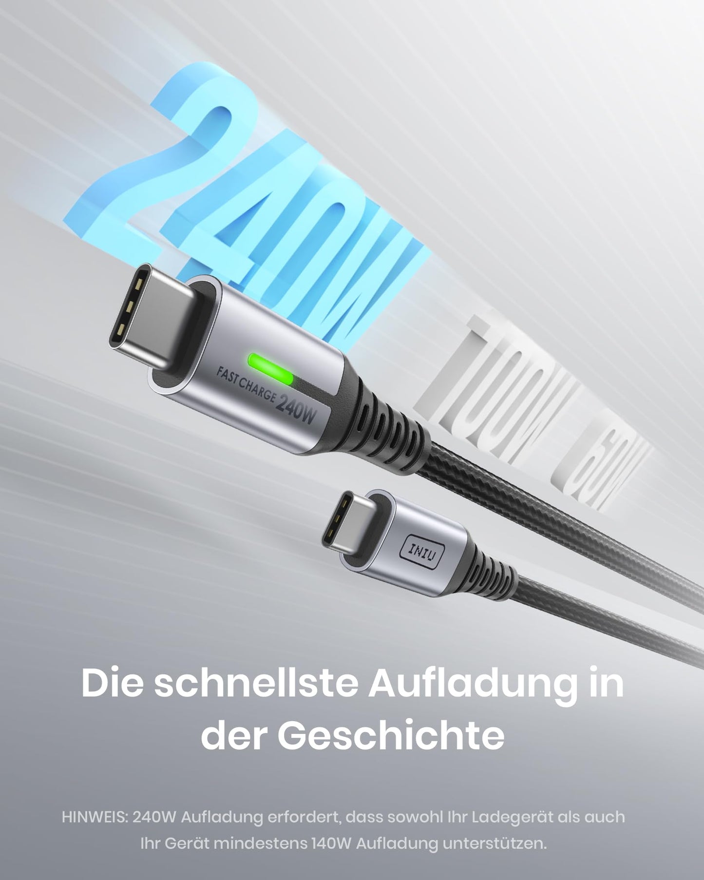 INIU 240W USB C Kabel, [2Pack 2m] PD Schnellladekabel USB C auf USB C, Nylon Geflochten Ladekabel USBC Ladegerät für iPhone 17 16 15 Pro Max Samsung Galaxy S25 S24 Ultra Pixel 9 iPad Pro MacBook Air