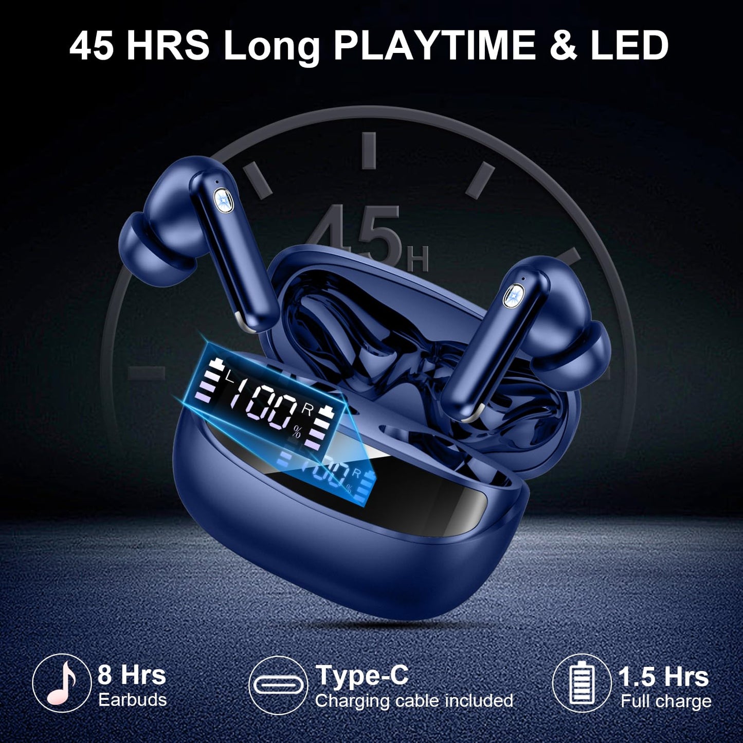 Bluetooth Kopfhörer, 2026 Kopfhörer Kabellos Bluetooth 5.4, 50 Std Spielzeit In Ear Kopfhörer HiFi Stereo mit 4 ENC Noise Cancelling Mics, IP7 Wasserdicht Kabellose Kopfhörer, Ohrhörer mit LED-Anzeige