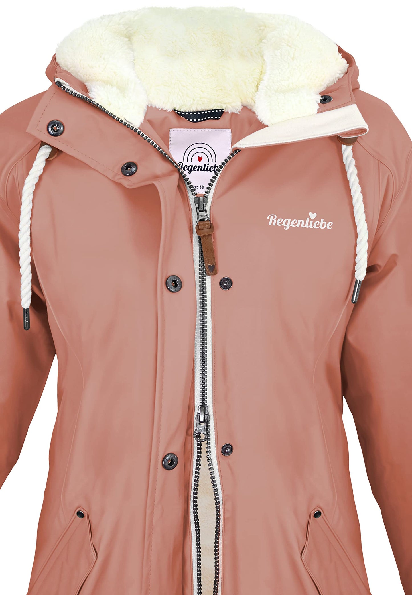 Regenliebe Damen Regenmantel wasserdicht Friesennerz mit Teddyfleece gefüttert