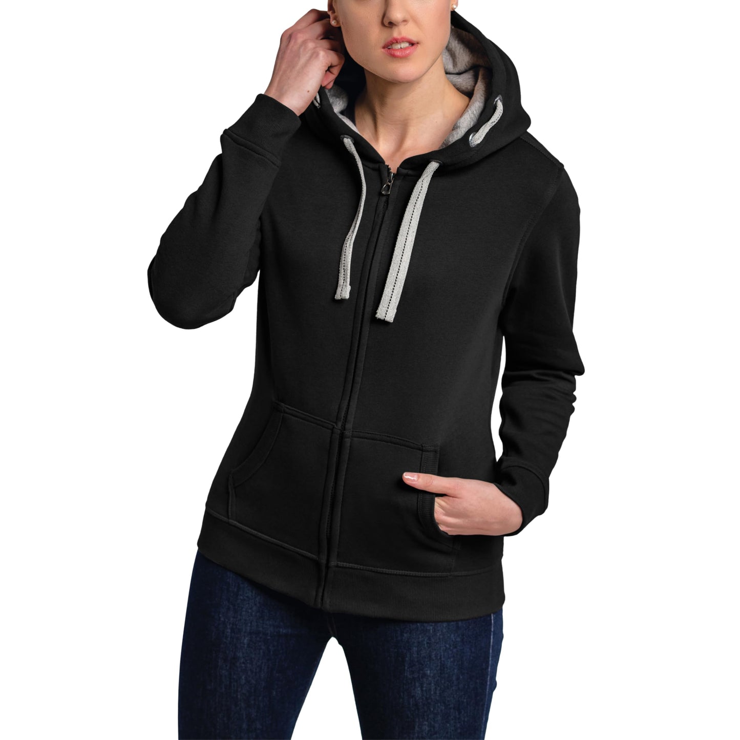 HRM Damen Hooded Jacket I Premium Kapuzenjacke Damen mit Kontrast-Innenfutter I Basic Hoodie mit Reißverschluss I Zip Hoodie I Hochwertige & nachhaltige Damen-Oberteile
