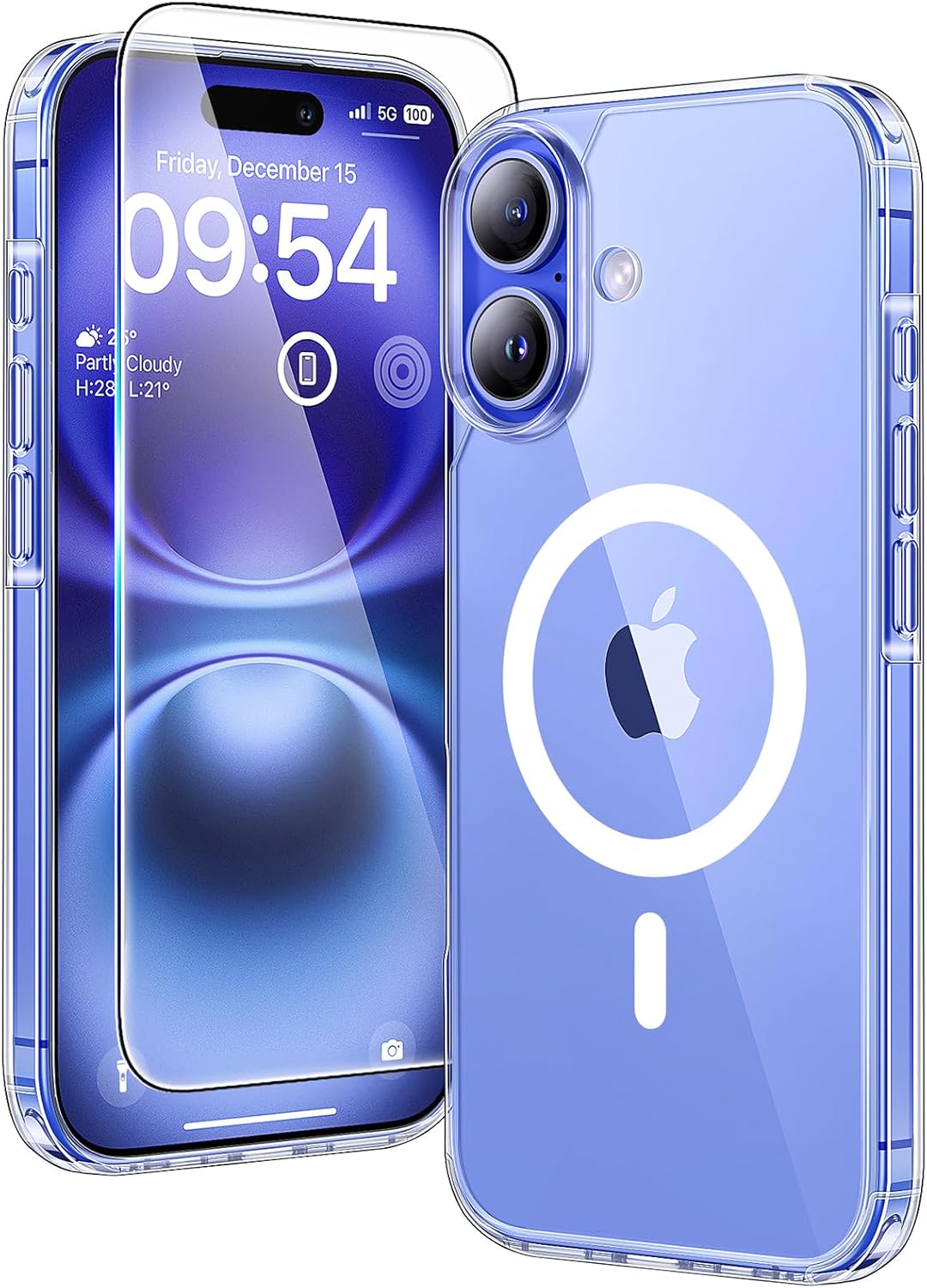 TAURI für iPhone 17 Hülle 6,3" mit Panzer Schutz Glas Folie, Kompatibel mit MagSafe, Schutz nach Militärstandard, [Anti-Vergilbung] Stoßfest Transparent Magnetisch Handyhülle - Durchsichtig