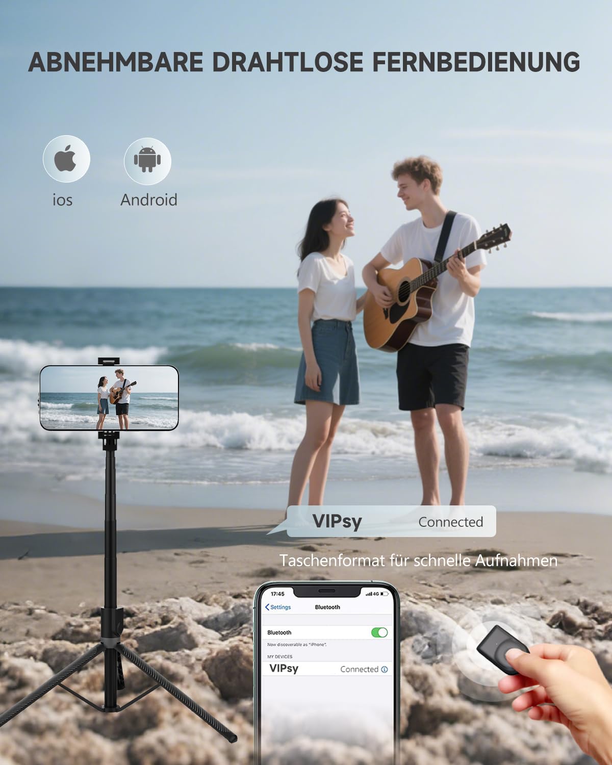 180cm Handy Stativ & Selfie Stick, Aluminium Integriertes Ausziehbares Stativ für Smartphone, Tragbarer Reisestativ-Ständer mit drahtloser Fernbedienung für iPhone/Samsung/Android/Kamera