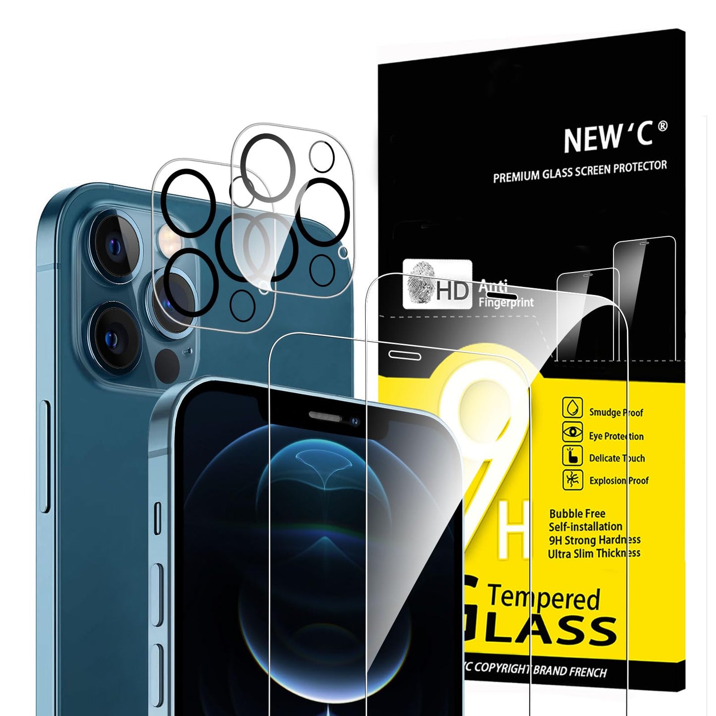 NEW'C für iPhone 16 für Panzerglas 6,1 Zoll (2 Stück) und 2 x Kamera Panzer Schutz für Kameraschutz (2 Stück) -Kratzfest -extrem widerstandsfähig -9H-Härteglas
