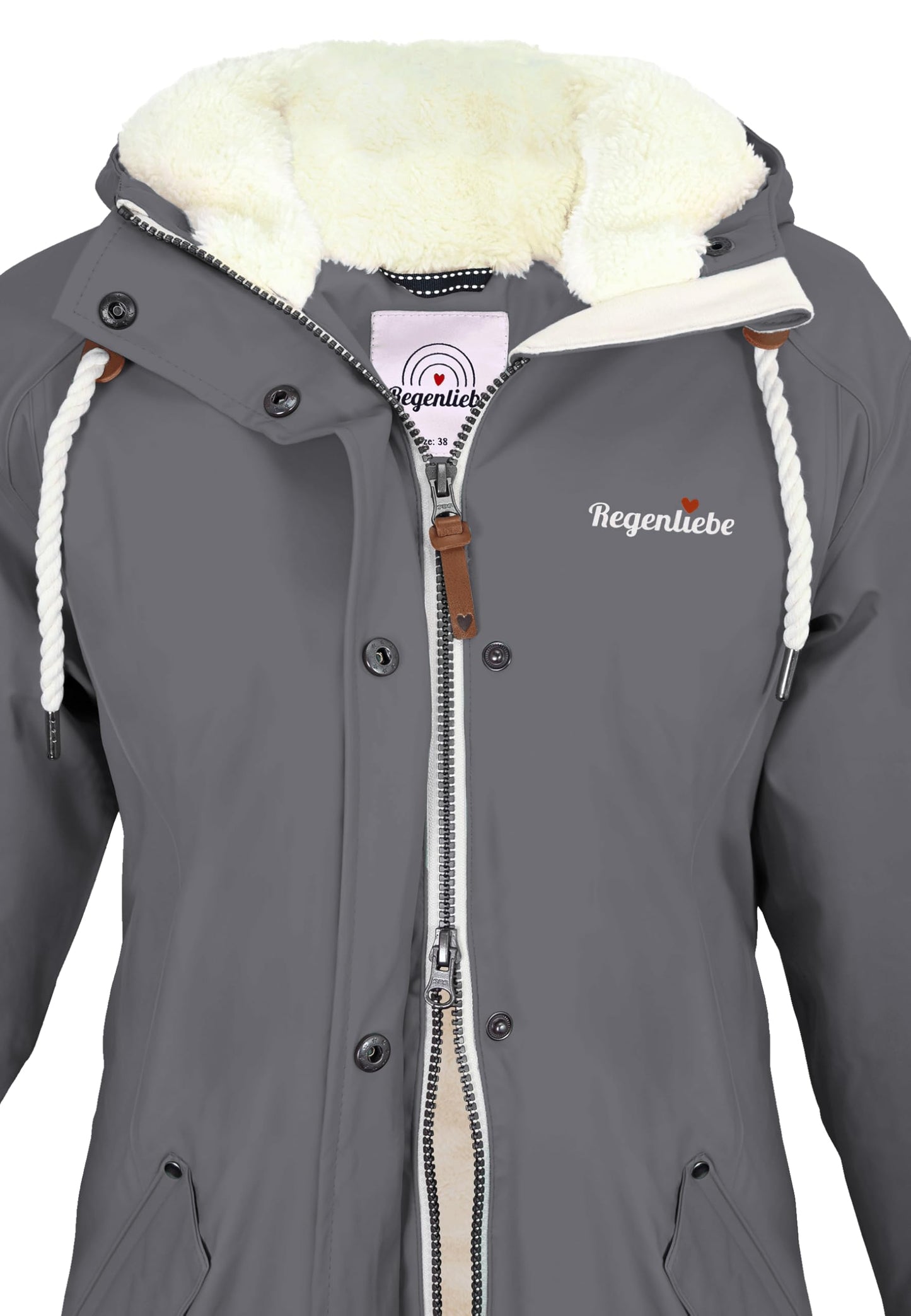 Regenliebe Damen Regenmantel wasserdicht Friesennerz mit Teddyfleece gefüttert