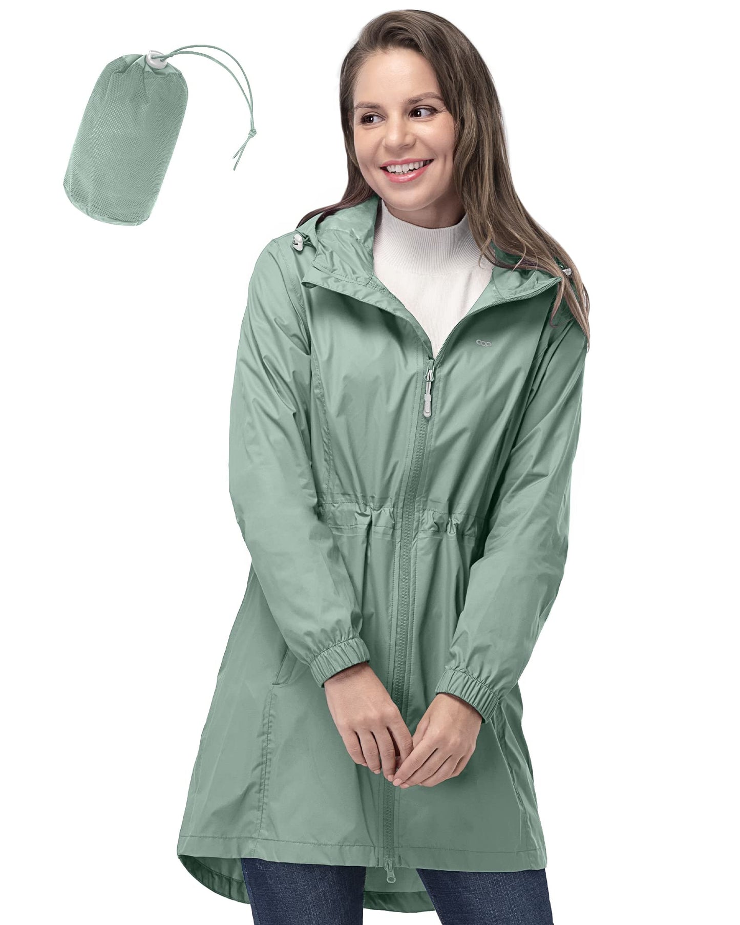 33,000ft Damen Dünne Wasserdichte Faltbar Regenmantel Regenjacke mit Kapuze, Leicht Atmungsaktive Travel Regenponcho, Lange Windbreaker Jacke für Frauen