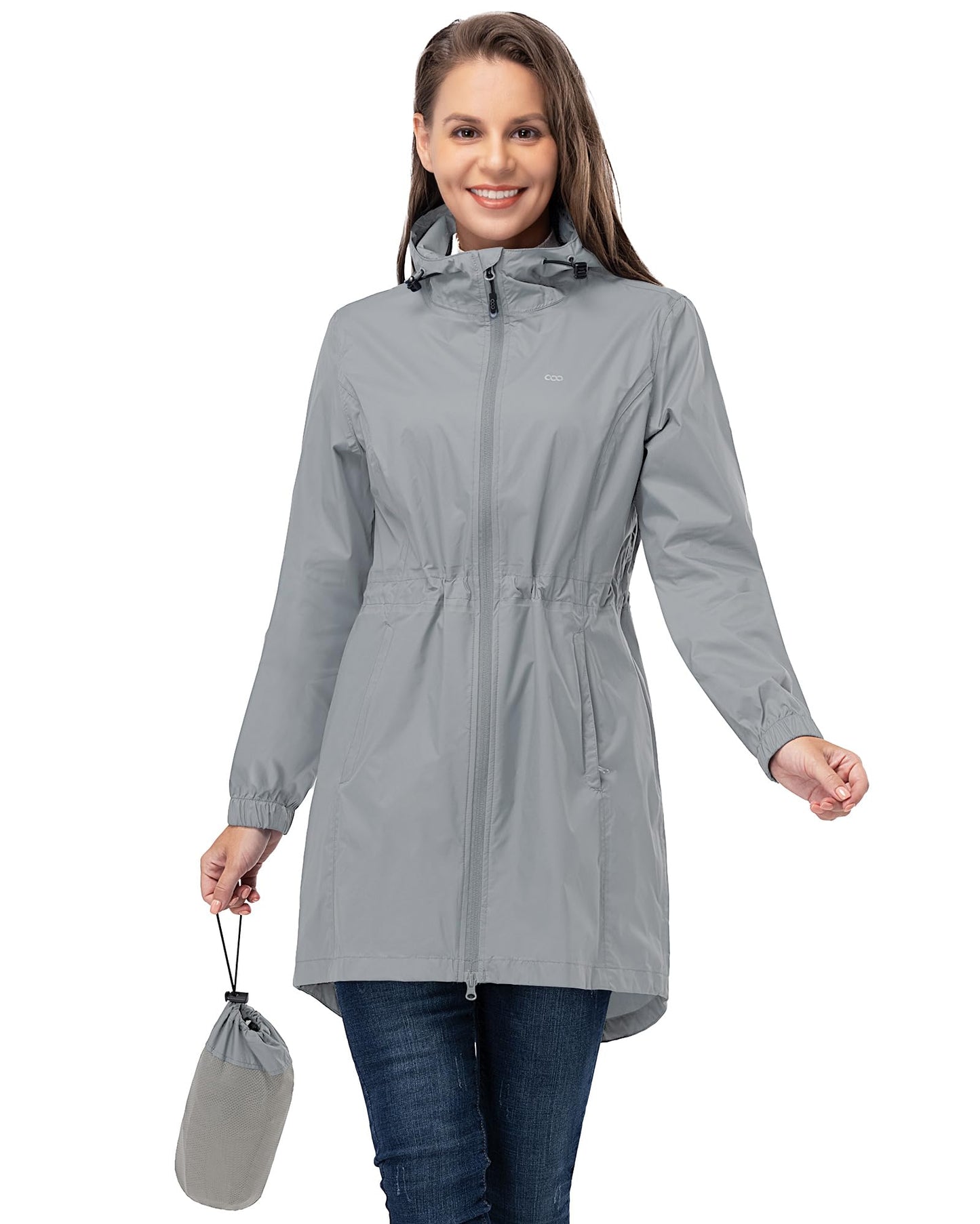 33,000ft Damen Dünne Wasserdichte Faltbar Regenmantel Regenjacke mit Kapuze, Leicht Atmungsaktive Travel Regenponcho, Lange Windbreaker Jacke für Frauen