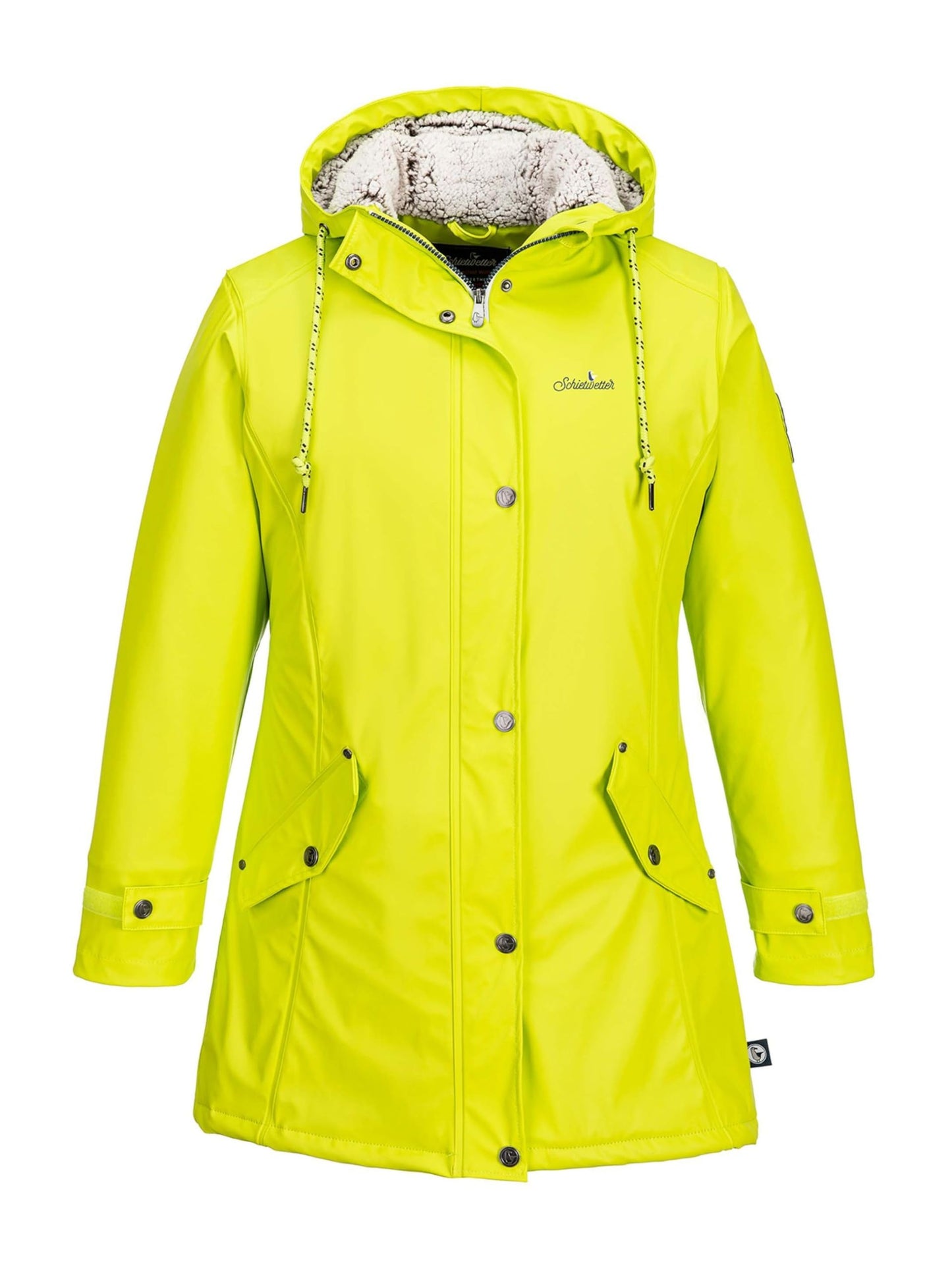 SCHIETWETTER Damen Regenjacke Büffelfell Mima, Friesenerz, Kuschelfleece, Regenparka, PU-Jacke, gefüttert, wasserdicht, Winddicht