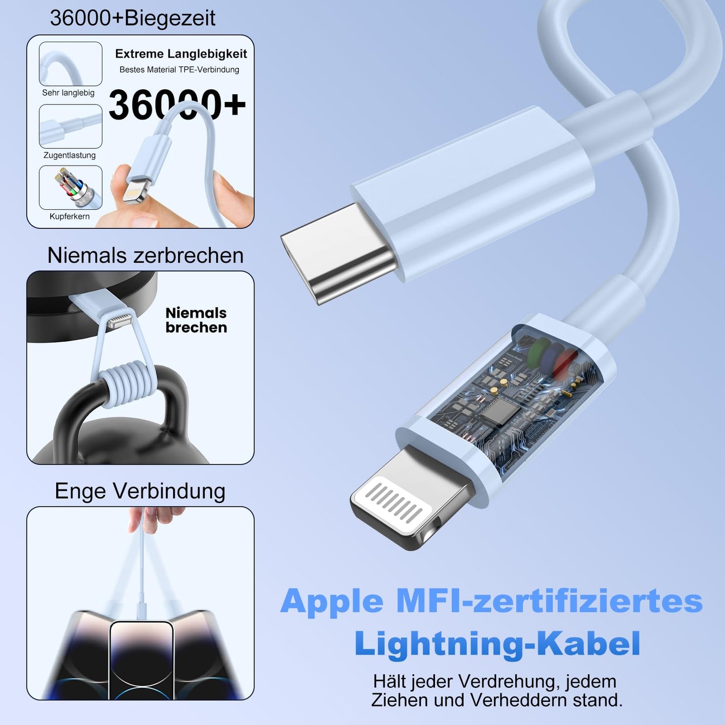 iPhone Ladekabel, [MFi-Zertifiziert] 2er Pack 25W iPhone Ladegerät Apple Ladekabel 2M, USBC Schnellladegerät mit USB C auf Lightning Kabel für i Phone 14 13 12 11 Pro Max XS XR X 8 7 6 Plus 5 iPad
