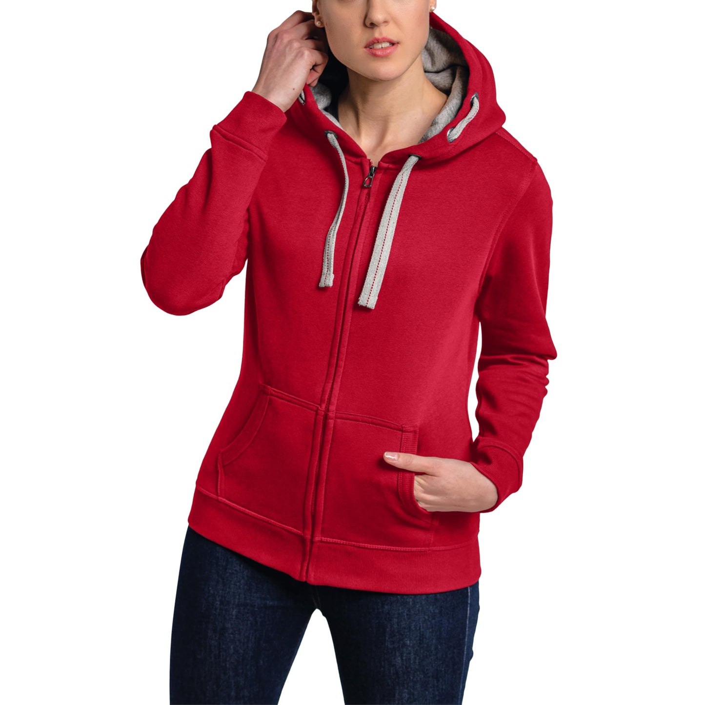 HRM Damen Hooded Jacket I Premium Kapuzenjacke Damen mit Kontrast-Innenfutter I Basic Hoodie mit Reißverschluss I Zip Hoodie I Hochwertige & nachhaltige Damen-Oberteile