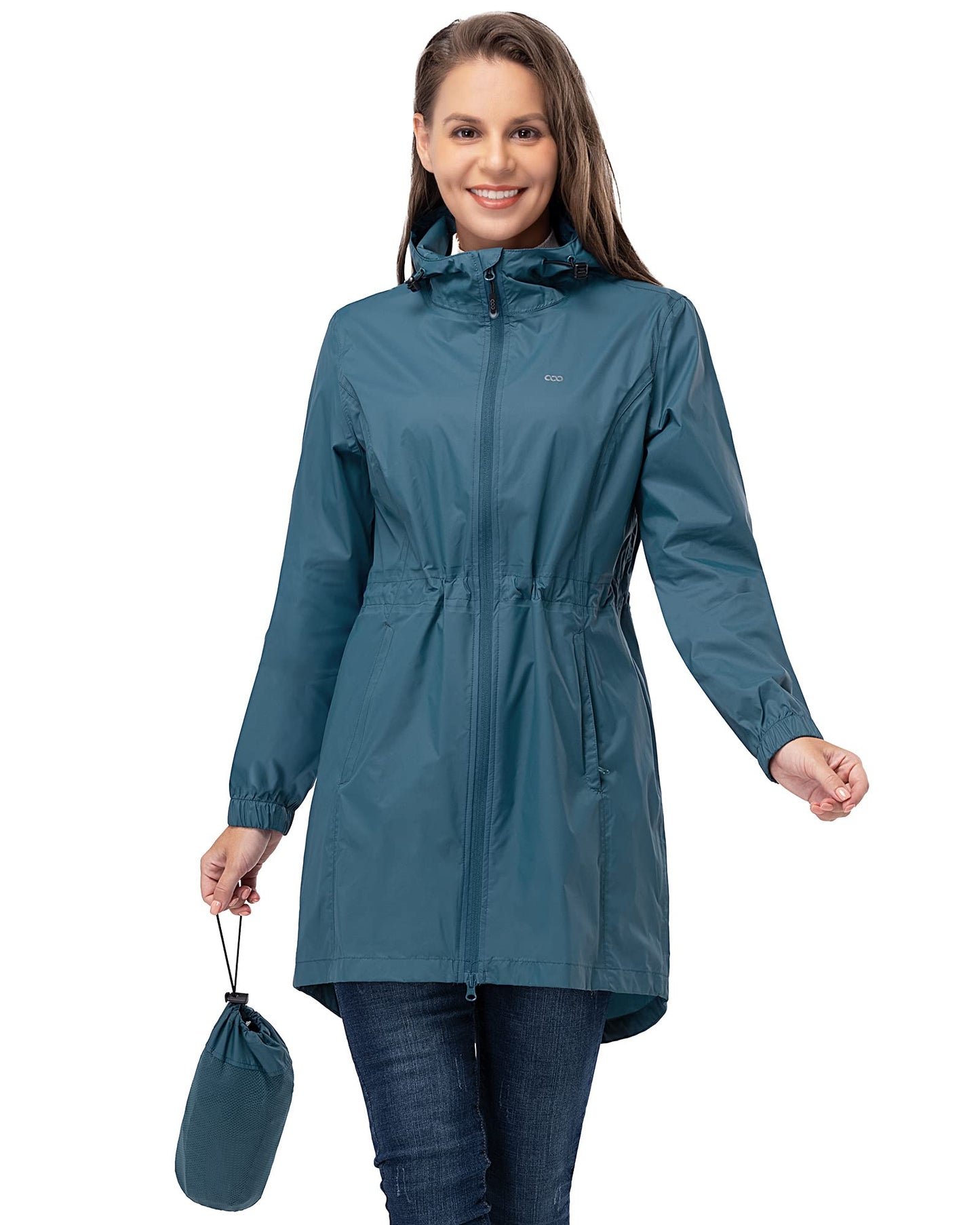 33,000ft Damen Dünne Wasserdichte Faltbar Regenmantel Regenjacke mit Kapuze, Leicht Atmungsaktive Travel Regenponcho, Lange Windbreaker Jacke für Frauen