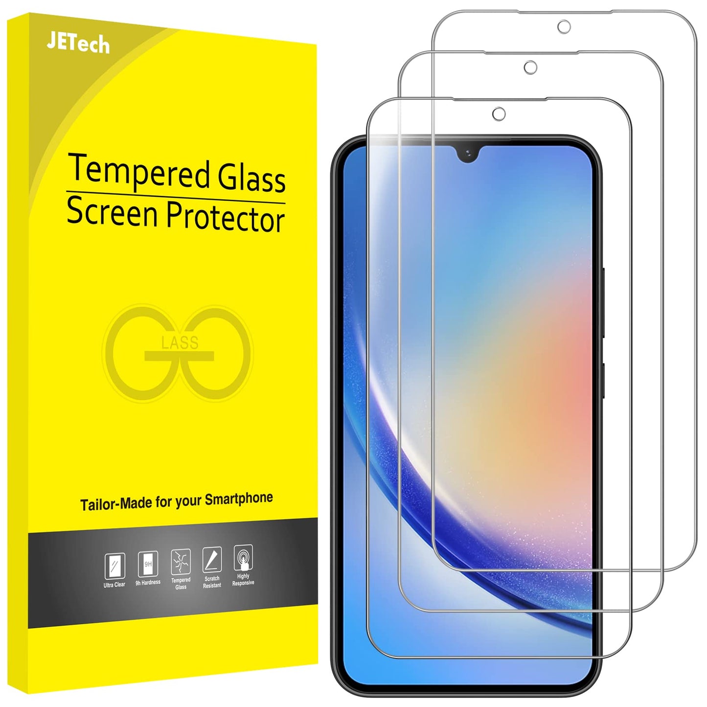 JETech Schutzfolie für Samsung Galaxy A54 5G 6,4 Zoll, 9H Panzer Schutz Glas Folie Displayschutz, Kratzfest, HD Klar, 3 Stück
