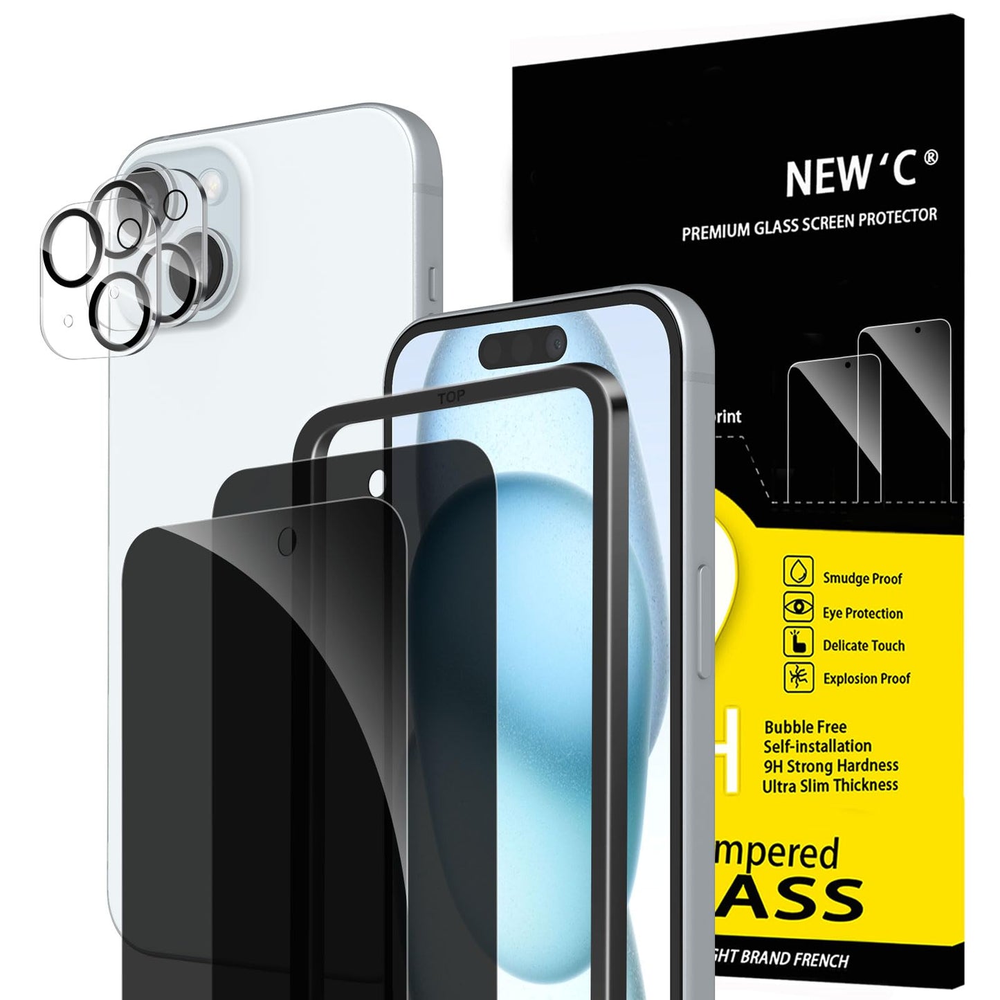 NEW'C für iPhone 16 für Panzerglas 6,1 Zoll (2 Stück) und 2 x Kamera Panzer Schutz für Kameraschutz (2 Stück) -Kratzfest -extrem widerstandsfähig -9H-Härteglas