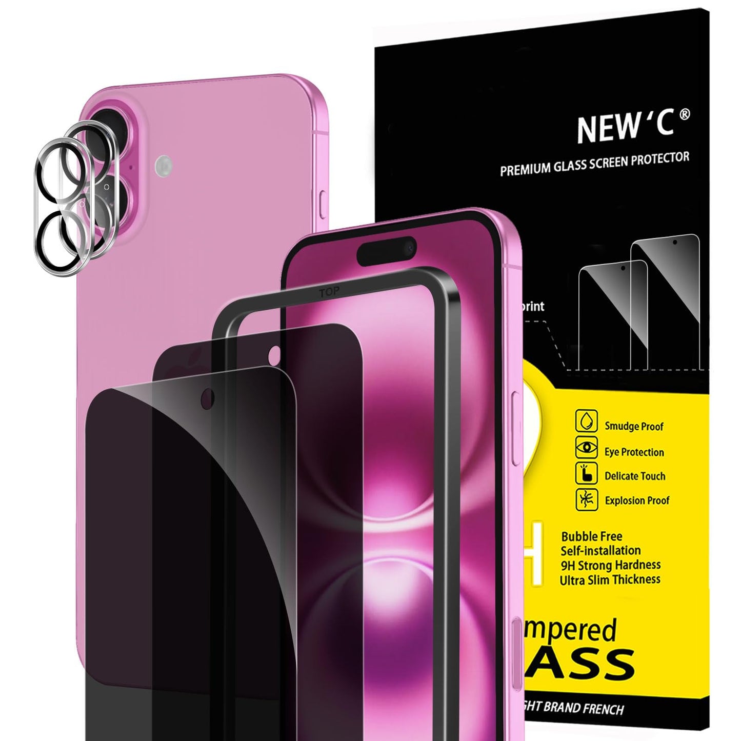 NEW'C für iPhone 16 für Panzerglas 6,1 Zoll (2 Stück) und 2 x Kamera Panzer Schutz für Kameraschutz (2 Stück) -Kratzfest -extrem widerstandsfähig -9H-Härteglas