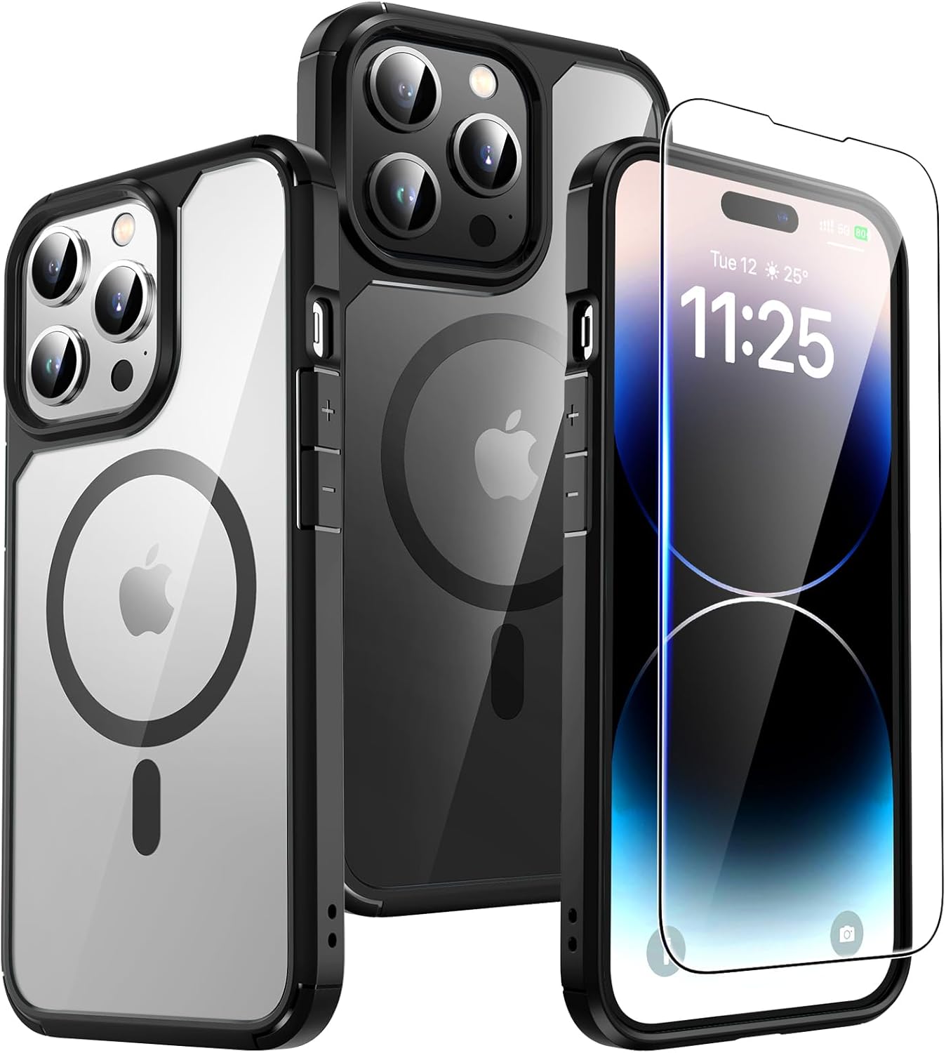 TAURI für iPhone 17 Hülle 6,3" mit Panzer Schutz Glas Folie, Kompatibel mit MagSafe, Schutz nach Militärstandard, [Anti-Vergilbung] Stoßfest Transparent Magnetisch Handyhülle - Durchsichtig