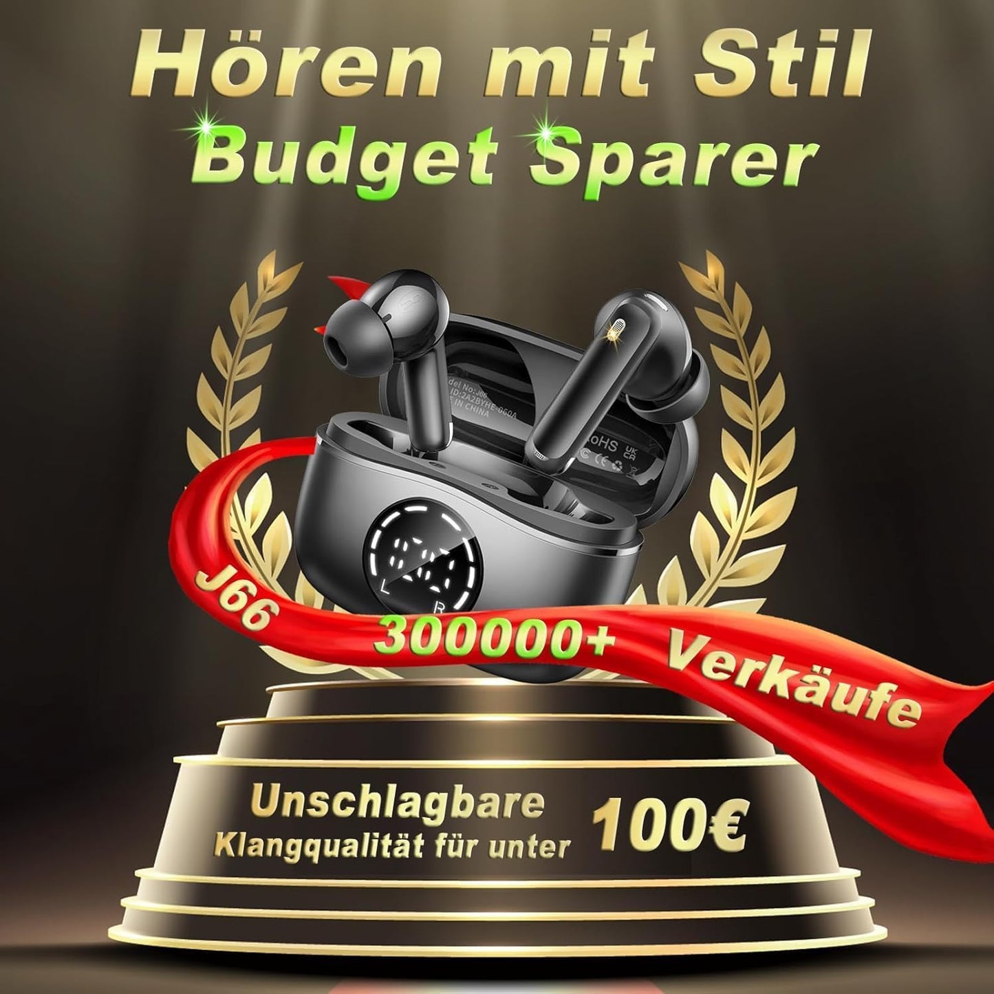Bluetooth Kopfhörer, 2026 Kopfhörer Kabellos Bluetooth 5.4, 50 Std Spielzeit In Ear Kopfhörer HiFi Stereo mit 4 ENC Noise Cancelling Mics, IP7 Wasserdicht Kabellose Kopfhörer, Ohrhörer mit LED-Anzeige