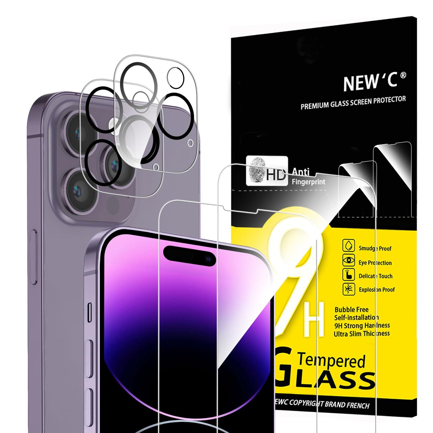 NEW'C für iPhone 16 für Panzerglas 6,1 Zoll (2 Stück) und 2 x Kamera Panzer Schutz für Kameraschutz (2 Stück) -Kratzfest -extrem widerstandsfähig -9H-Härteglas
