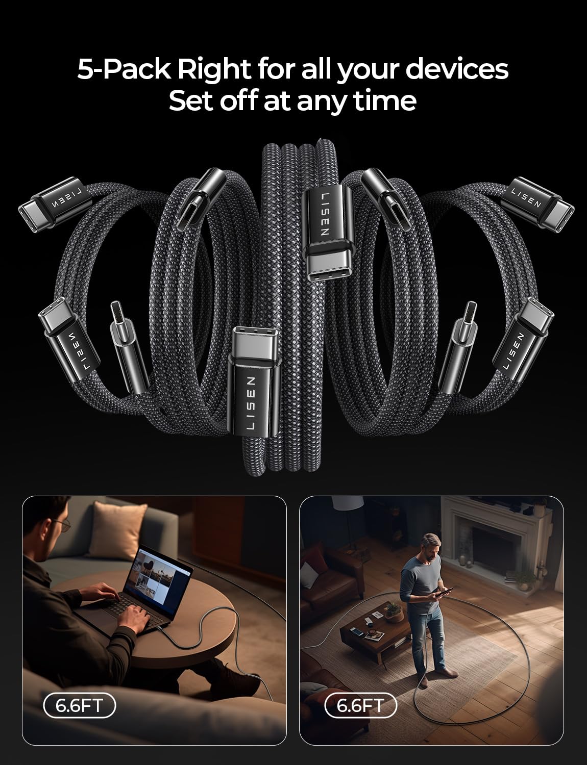 LISEN 60W USB C Kabel, [4er Pack, 0,5M 1M 1M 2M] USB C auf USB C Kabel Set, PD 3.0 Schnellladekabel USB C für iPhone 17 Pro Max Zubehör,iPhone 16 15,Switch,Samsung Galaxy S25,Pixel,MacBook,iPad,Xiaomi