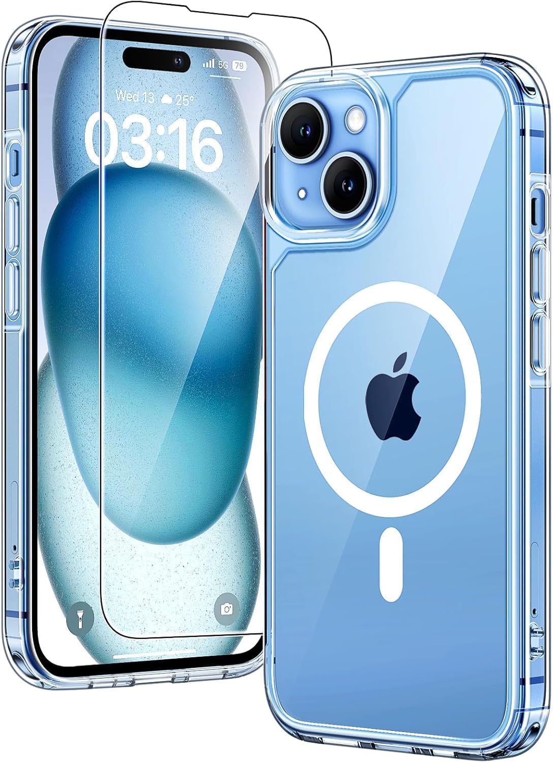 TAURI für iPhone 17 Hülle 6,3" mit Panzer Schutz Glas Folie, Kompatibel mit MagSafe, Schutz nach Militärstandard, [Anti-Vergilbung] Stoßfest Transparent Magnetisch Handyhülle - Durchsichtig