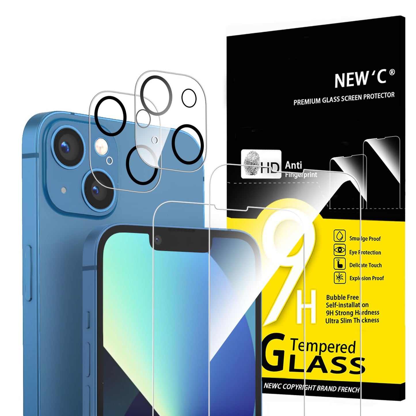 NEW'C für iPhone 16 für Panzerglas 6,1 Zoll (2 Stück) und 2 x Kamera Panzer Schutz für Kameraschutz (2 Stück) -Kratzfest -extrem widerstandsfähig -9H-Härteglas