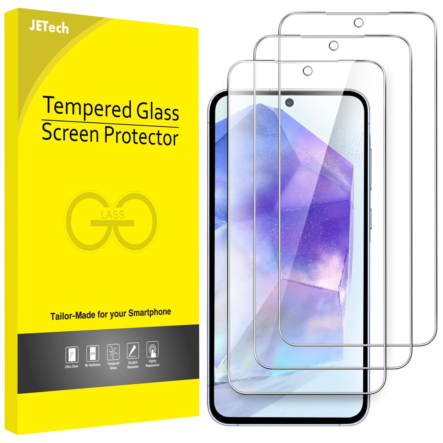 JETech Schutzfolie für Samsung Galaxy A54 5G 6,4 Zoll, 9H Panzer Schutz Glas Folie Displayschutz, Kratzfest, HD Klar, 3 Stück