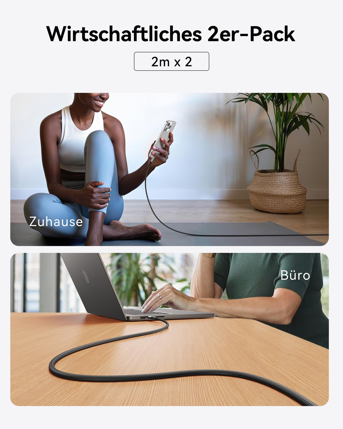 INIU 240W USB C Kabel, [2Pack 2m] PD Schnellladekabel USB C auf USB C, Nylon Geflochten Ladekabel USBC Ladegerät für iPhone 17 16 15 Pro Max Samsung Galaxy S25 S24 Ultra Pixel 9 iPad Pro MacBook Air