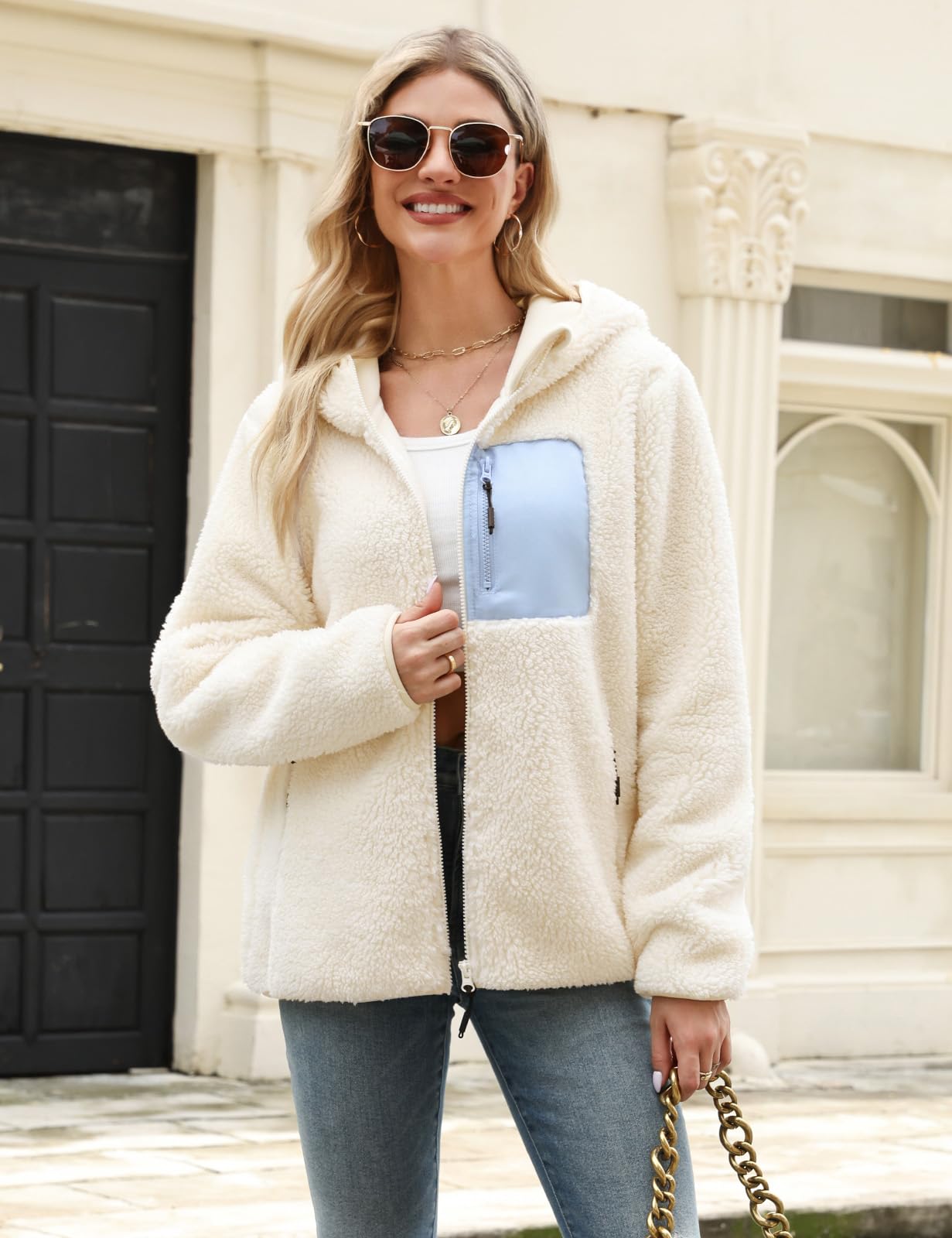 Fleece Jacket Women's Winter Teddy Jacket with Hood Teddy Fleece Hoodie Warm Autumn Jacket Winter Jacket Sherpa Women's Jackets Zip Hoodie Coat Outdoor Plush Jacket with Pockets