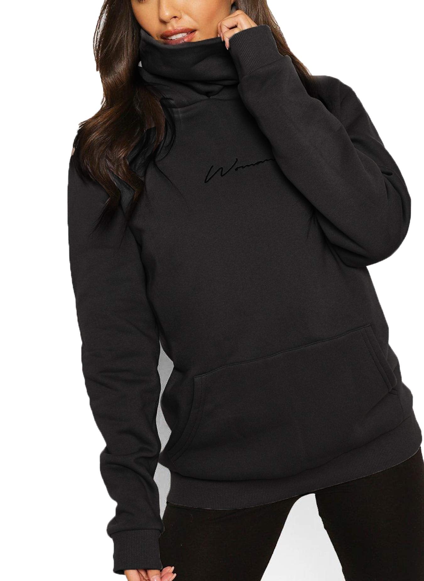 Damen Hoodie Kapuzenpullover Langarm Sweatshirt Winter Pullover Hochkragen Sweatjacke Kapuzen Pullis