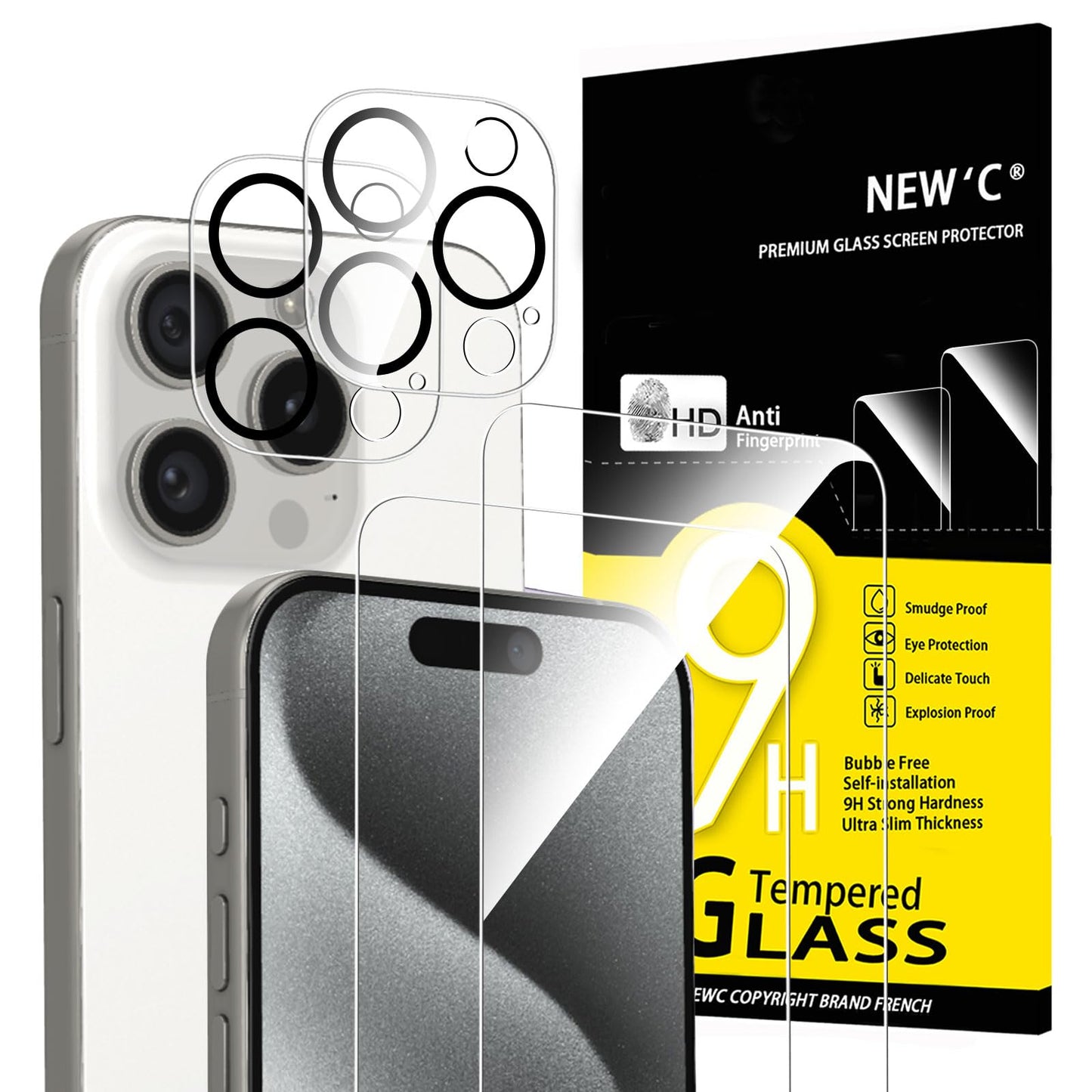 NEW'C für iPhone 16 für Panzerglas 6,1 Zoll (2 Stück) und 2 x Kamera Panzer Schutz für Kameraschutz (2 Stück) -Kratzfest -extrem widerstandsfähig -9H-Härteglas