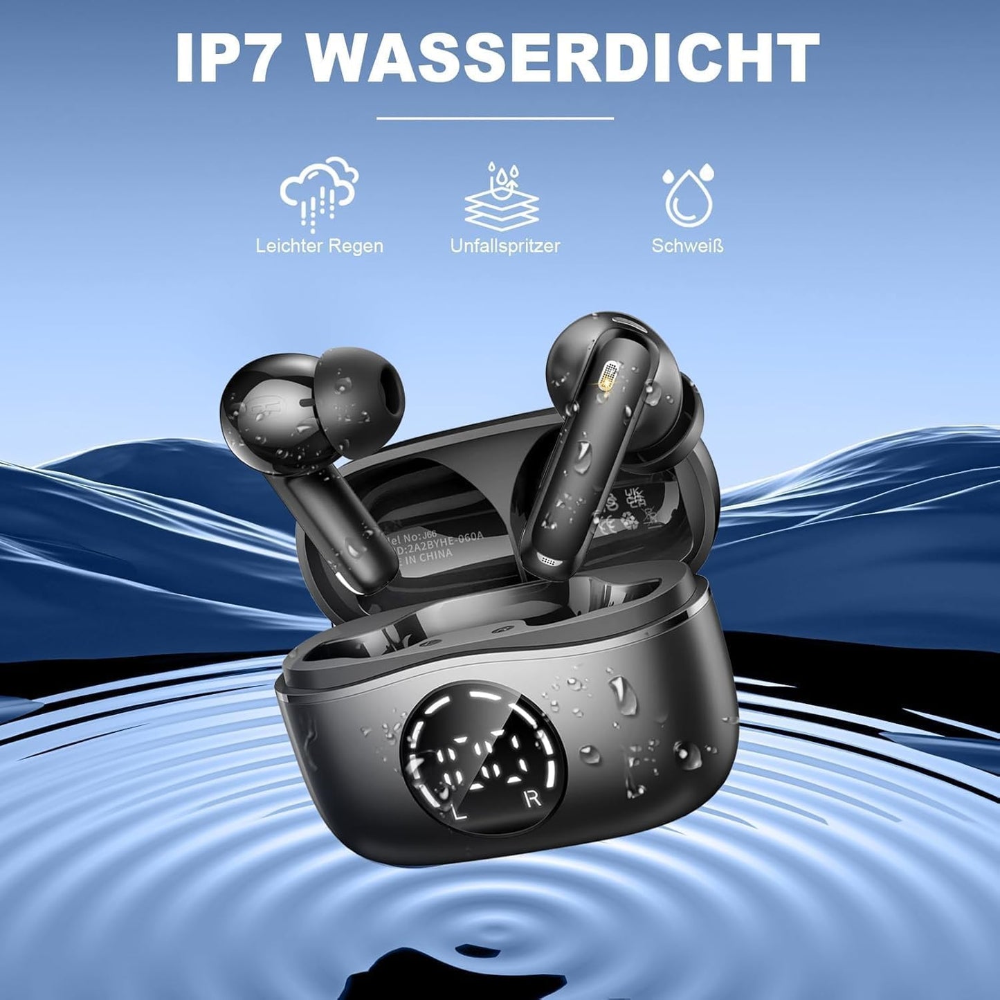 Bluetooth Kopfhörer, 2026 Kopfhörer Kabellos Bluetooth 5.4, 50 Std Spielzeit In Ear Kopfhörer HiFi Stereo mit 4 ENC Noise Cancelling Mics, IP7 Wasserdicht Kabellose Kopfhörer, Ohrhörer mit LED-Anzeige