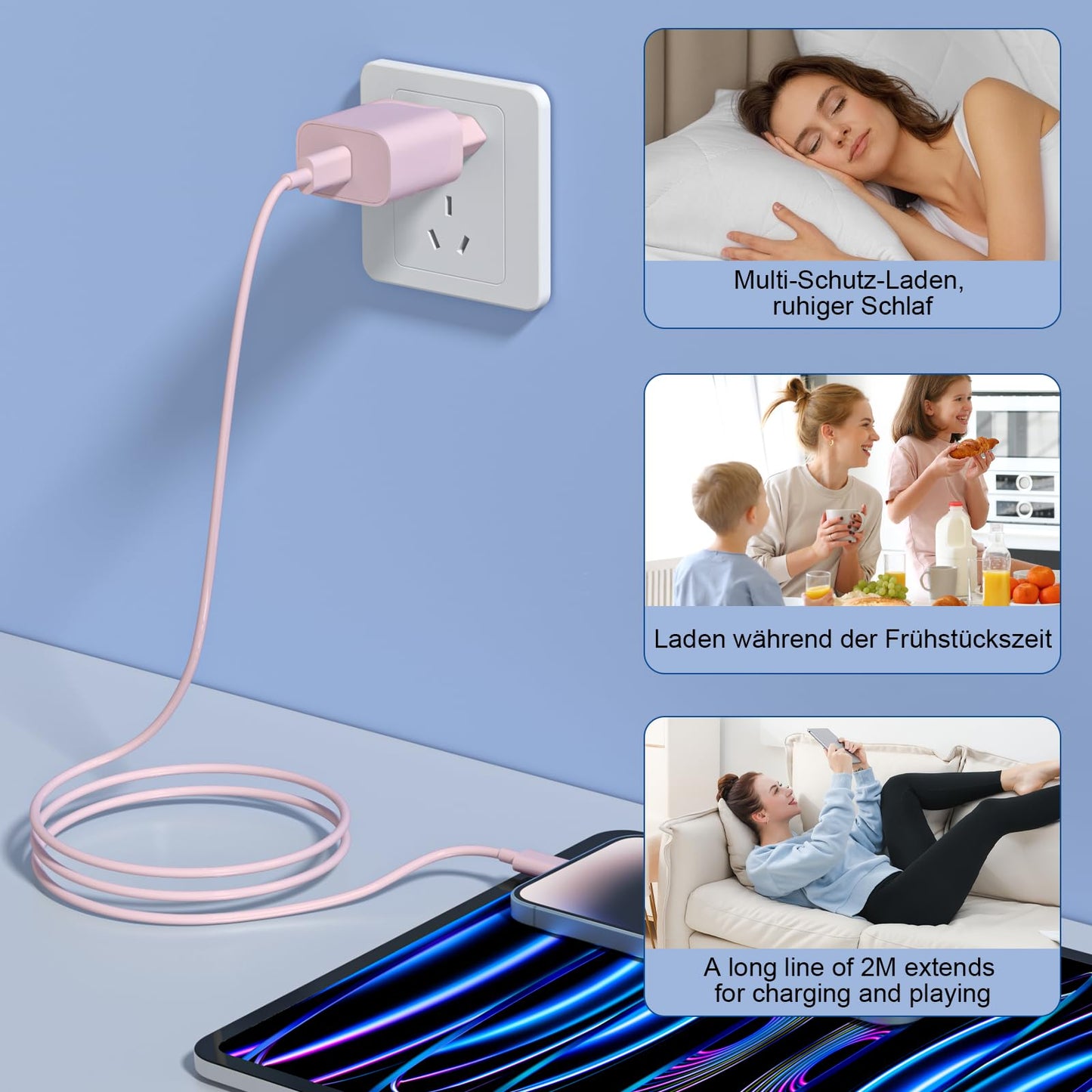 iPhone Ladekabel, [MFi-Zertifiziert] 2er Pack 25W iPhone Ladegerät Apple Ladekabel 2M, USBC Schnellladegerät mit USB C auf Lightning Kabel für i Phone 14 13 12 11 Pro Max XS XR X 8 7 6 Plus 5 iPad