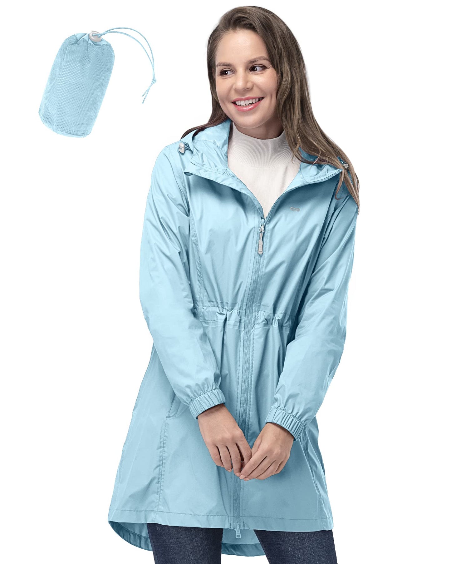 33,000ft Damen Dünne Wasserdichte Faltbar Regenmantel Regenjacke mit Kapuze, Leicht Atmungsaktive Travel Regenponcho, Lange Windbreaker Jacke für Frauen