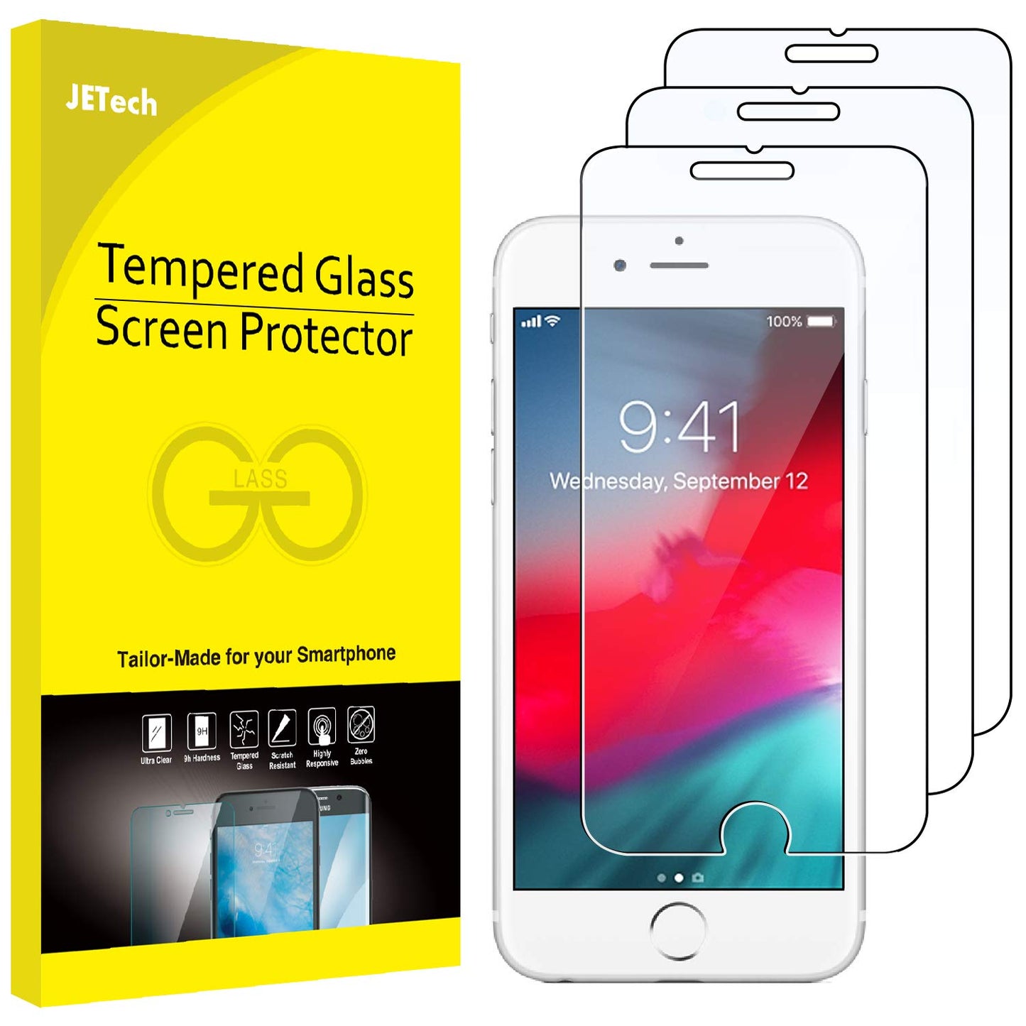JETech Screen Protector for iPhone 12/12 Pro 6.1 Inch, Tempered Glass Screen Protector, Pack of 3