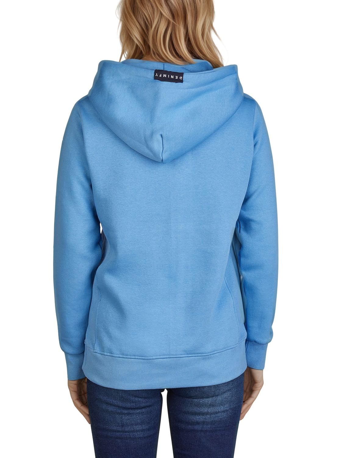 DENIMFY Hoodie Damen Regular Fit DFEmma Kapuzenpullover Pullover Cross-Over Kragen Schwarz Beige Grau Rose Blau Grün S M L XL XXL