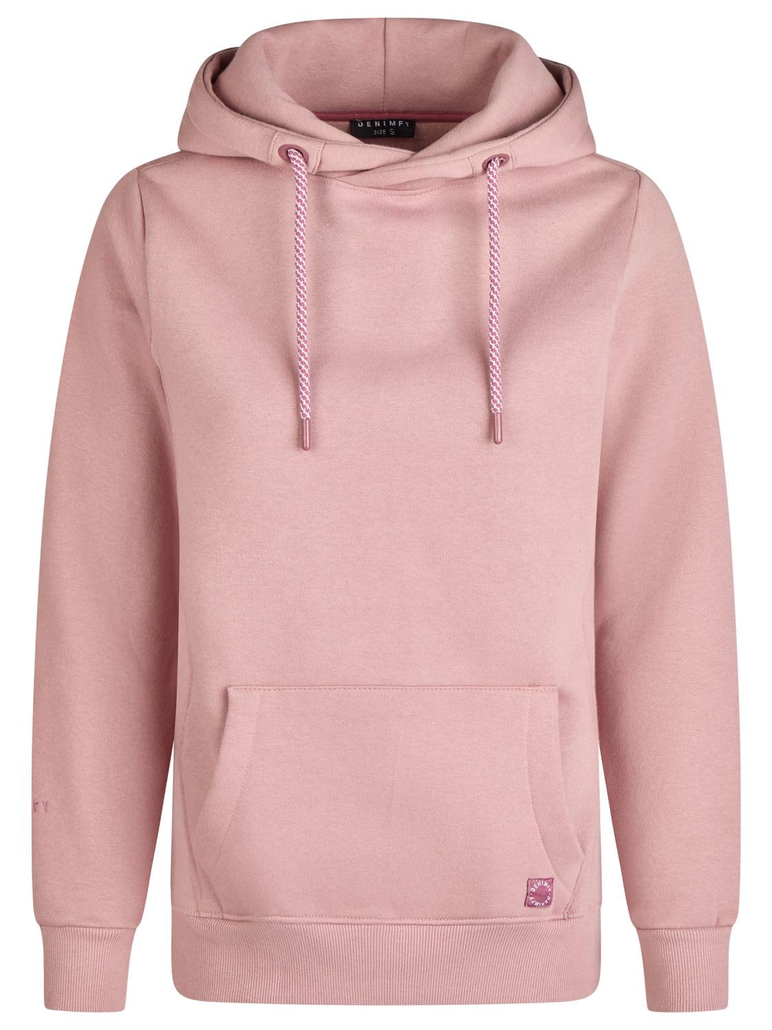 DENIMFY Hoodie Damen Regular Fit DFEmma Kapuzenpullover Pullover Cross-Over Kragen Schwarz Beige Grau Rose Blau Grün S M L XL XXL