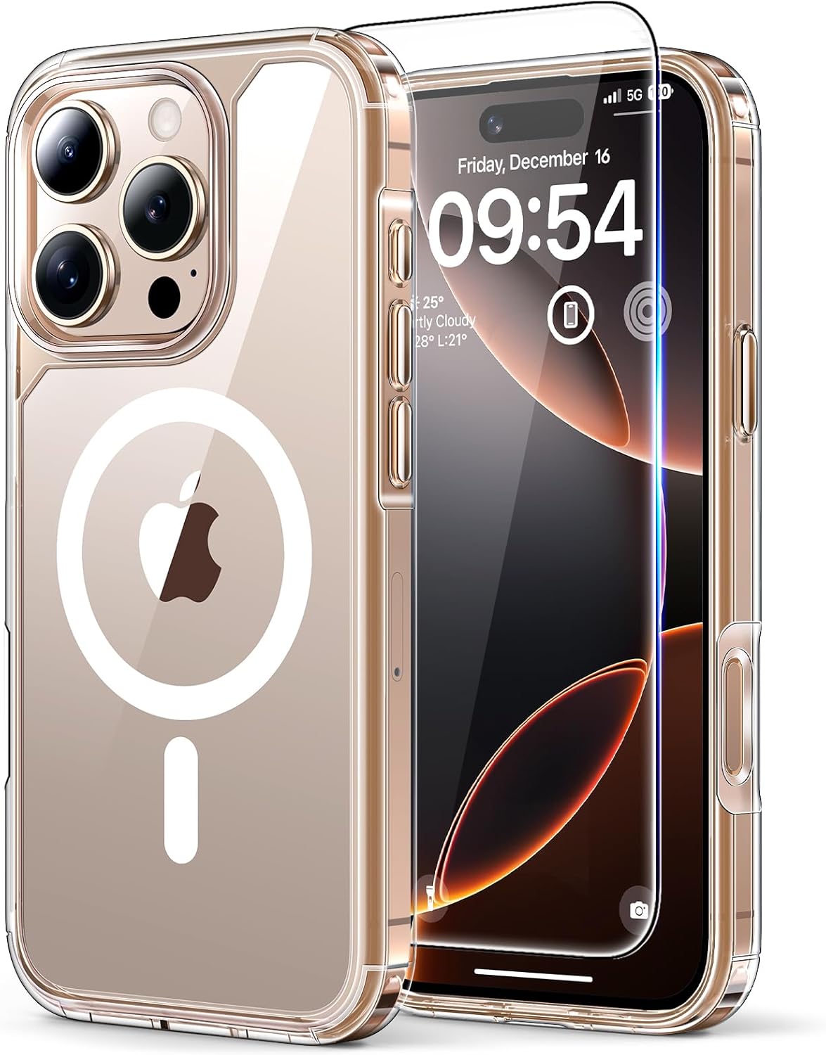 TAURI für iPhone 17 Hülle 6,3" mit Panzer Schutz Glas Folie, Kompatibel mit MagSafe, Schutz nach Militärstandard, [Anti-Vergilbung] Stoßfest Transparent Magnetisch Handyhülle - Durchsichtig