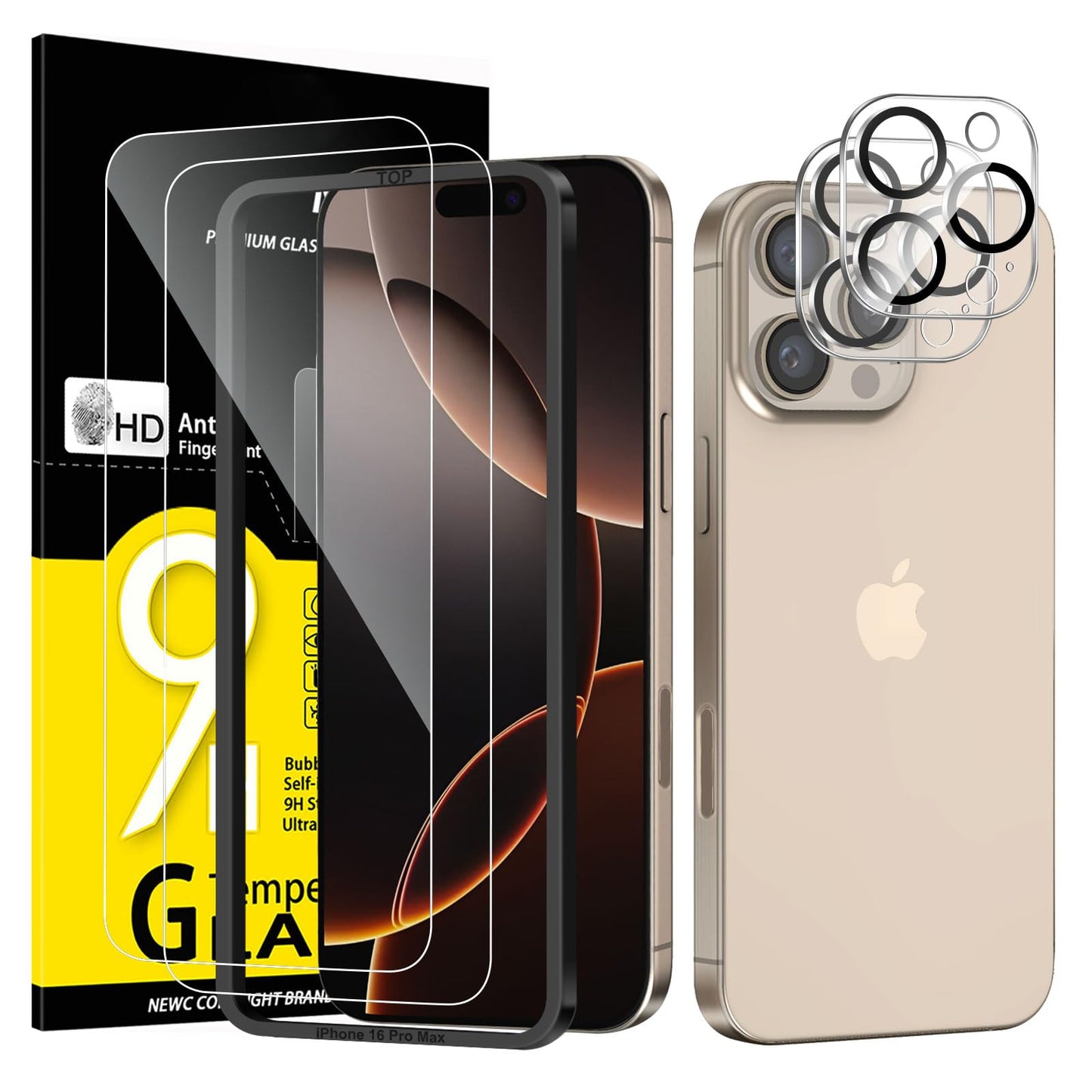 NEW'C für iPhone 16 für Panzerglas 6,1 Zoll (2 Stück) und 2 x Kamera Panzer Schutz für Kameraschutz (2 Stück) -Kratzfest -extrem widerstandsfähig -9H-Härteglas