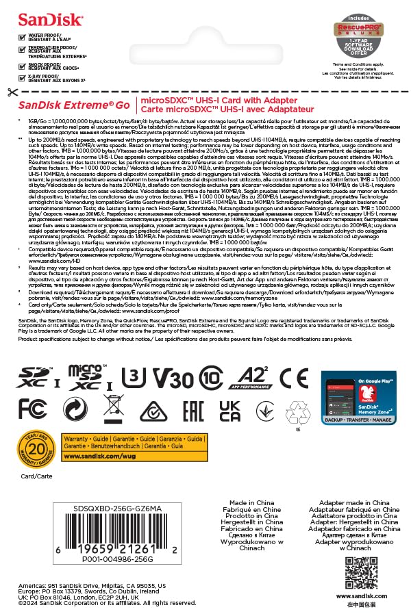 SanDisk Extreme microSDXC UHS-I Speicherkarte 128 GB + Adapter (Für Smartphones, Actionkameras und Drohnen, A2, C10, V30, U3, 190 MB/s Übertragung, RescuePRO Deluxe)