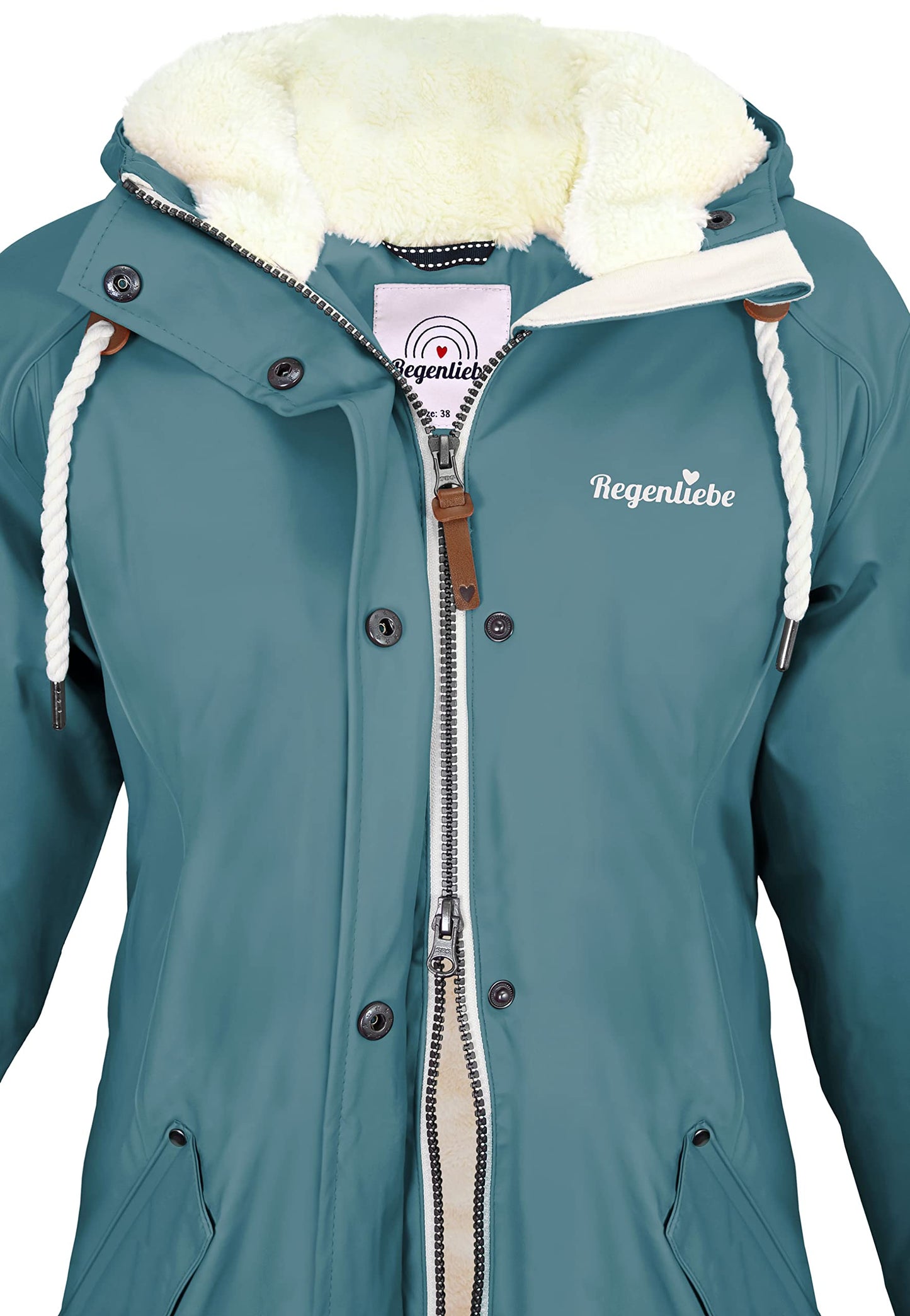 Regenliebe Damen Regenmantel wasserdicht Friesennerz mit Teddyfleece gefüttert