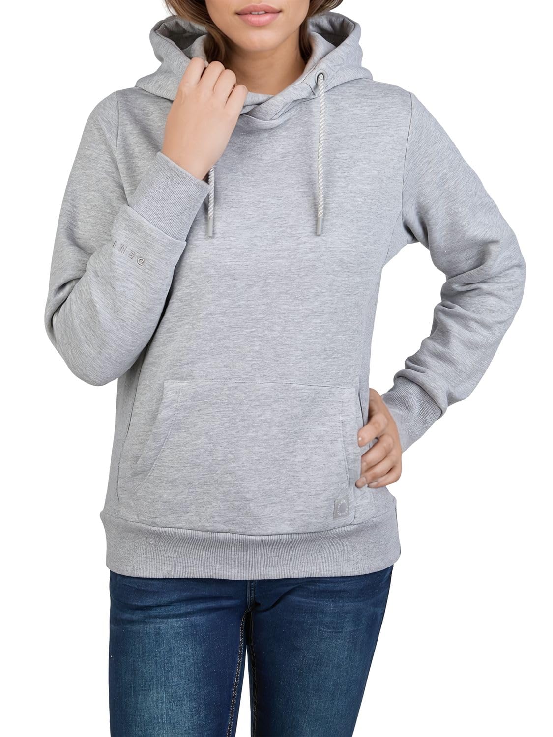 DENIMFY Hoodie Damen Regular Fit DFEmma Kapuzenpullover Pullover Cross-Over Kragen Schwarz Beige Grau Rose Blau Grün S M L XL XXL
